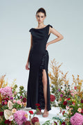 Orchid Appliqué Silk Side Slit Gown