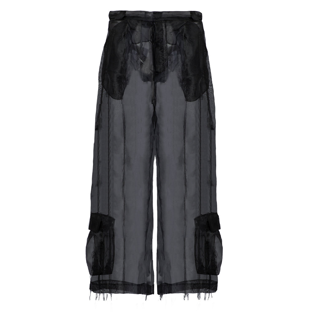 Black Organza Cargo Pants