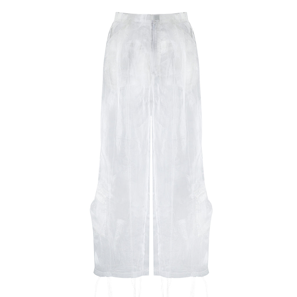 White Organza Cargo Pants