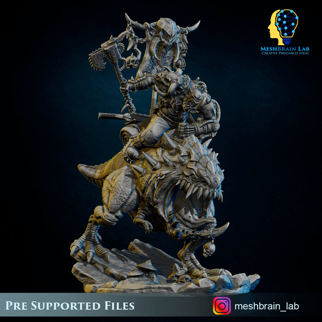 Ork Beast Hunter Warboss on colossal Mount, MeshBrain Lab