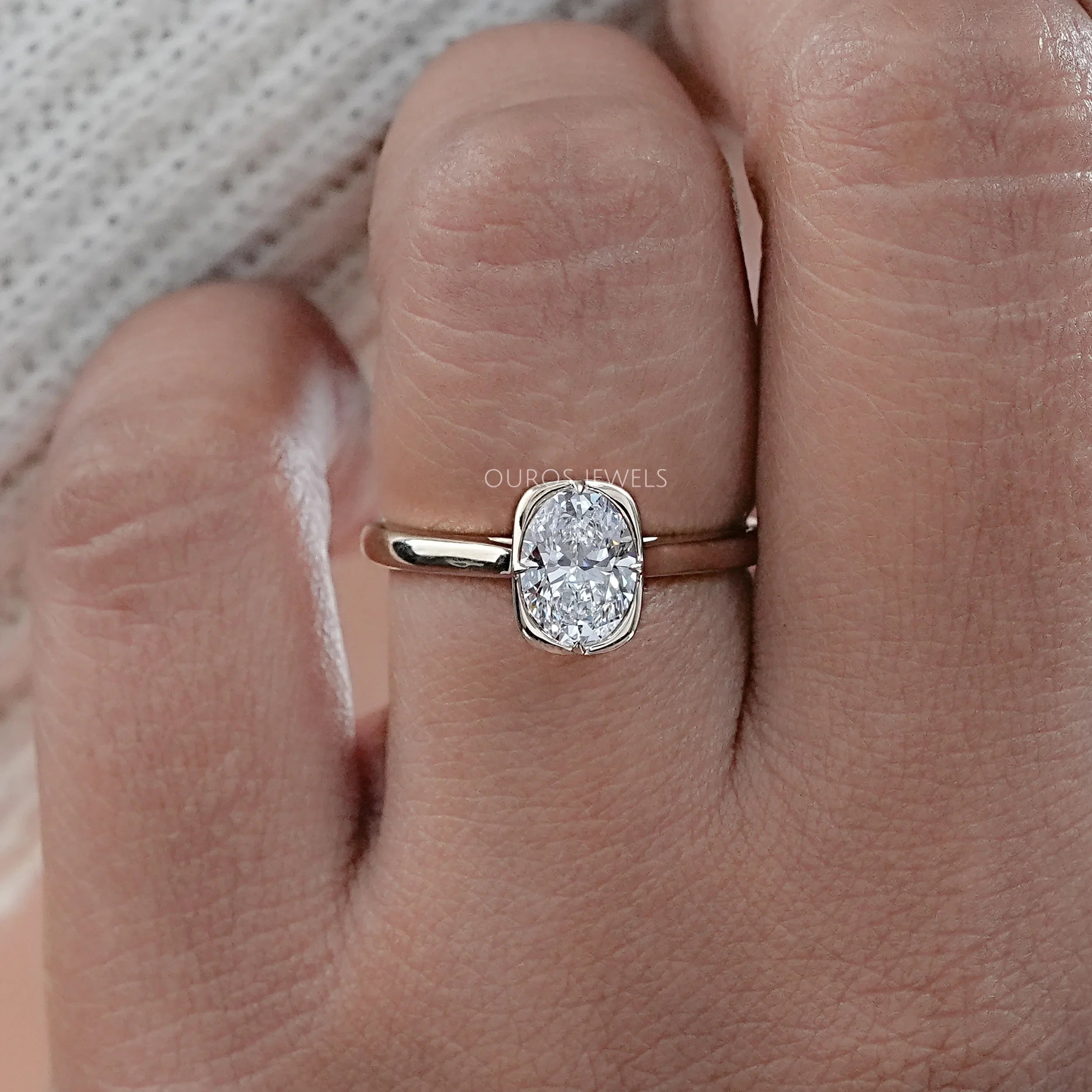 Oval Lab Diamond Button Back Solitaire Engagement Ring