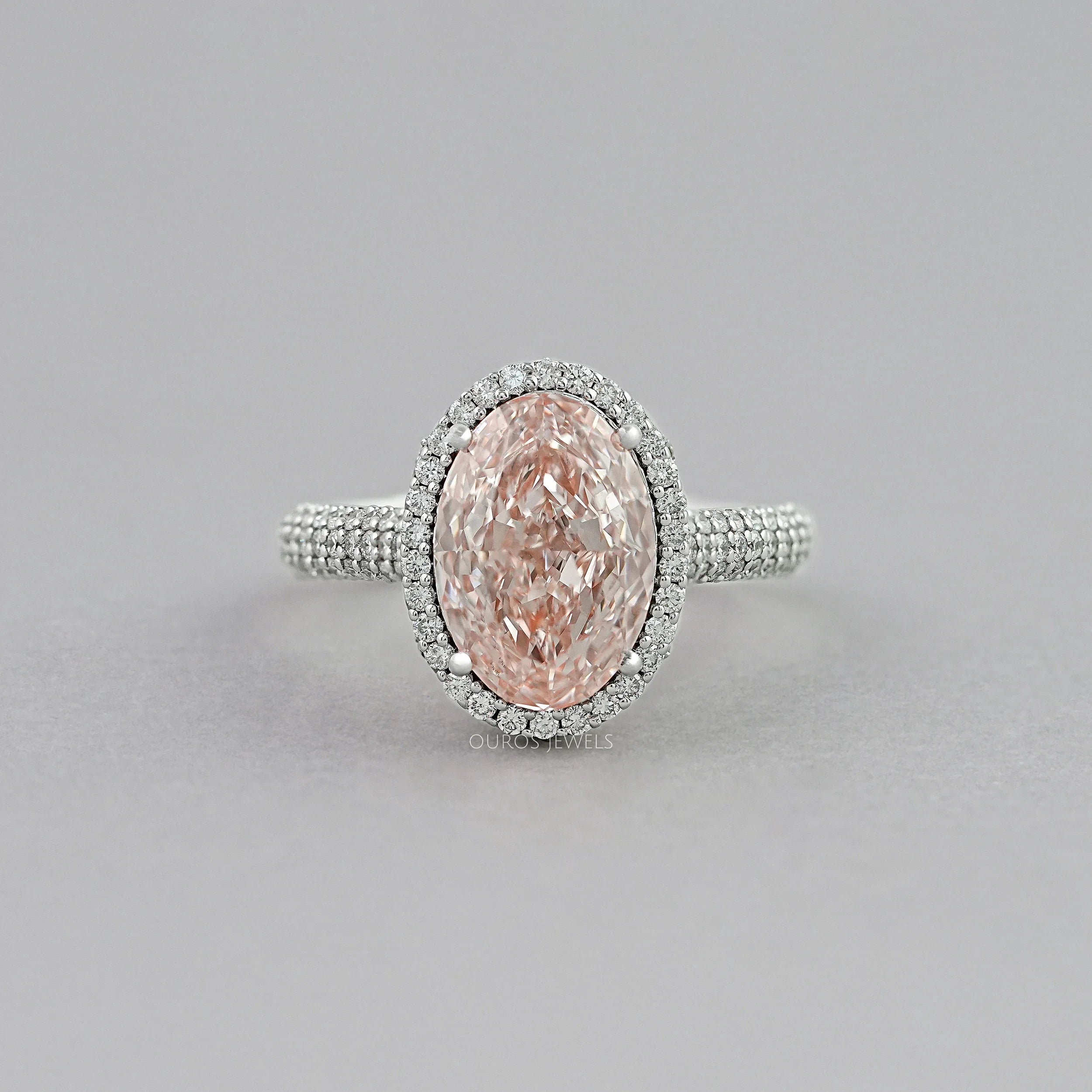Fancy Pink Oval Diamond Pave Set Accent Ring