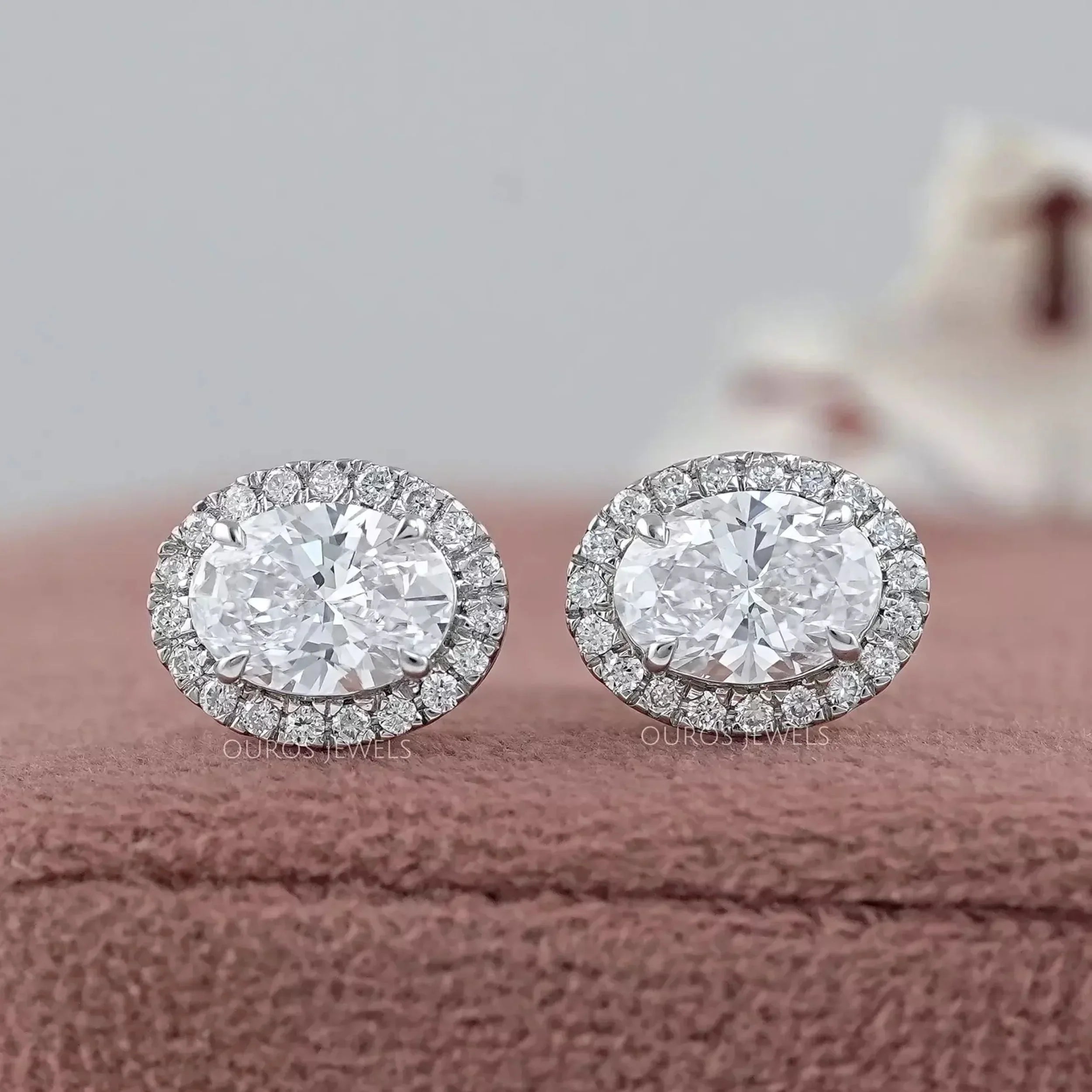 Oval Lab Diamond Halo Stud Earrings