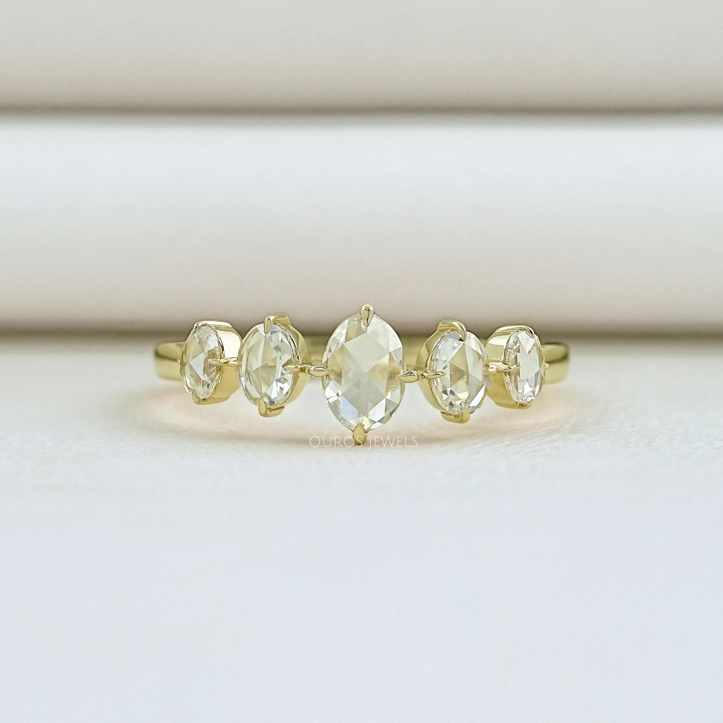 Five Stone Rose Cut Oval Diamond Ring