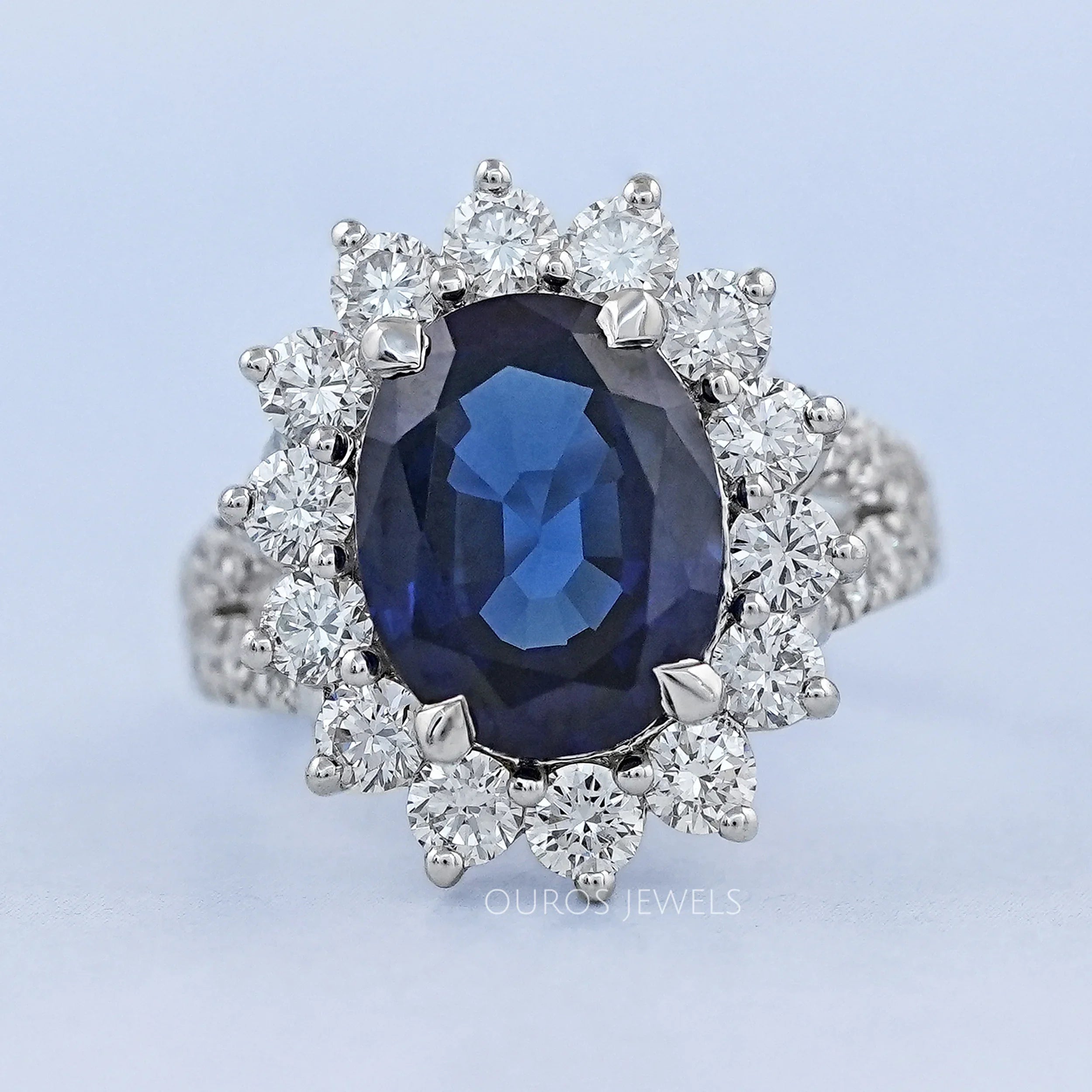 Sapphire Oval Gemstone Halo Split Shank Engagement Ring