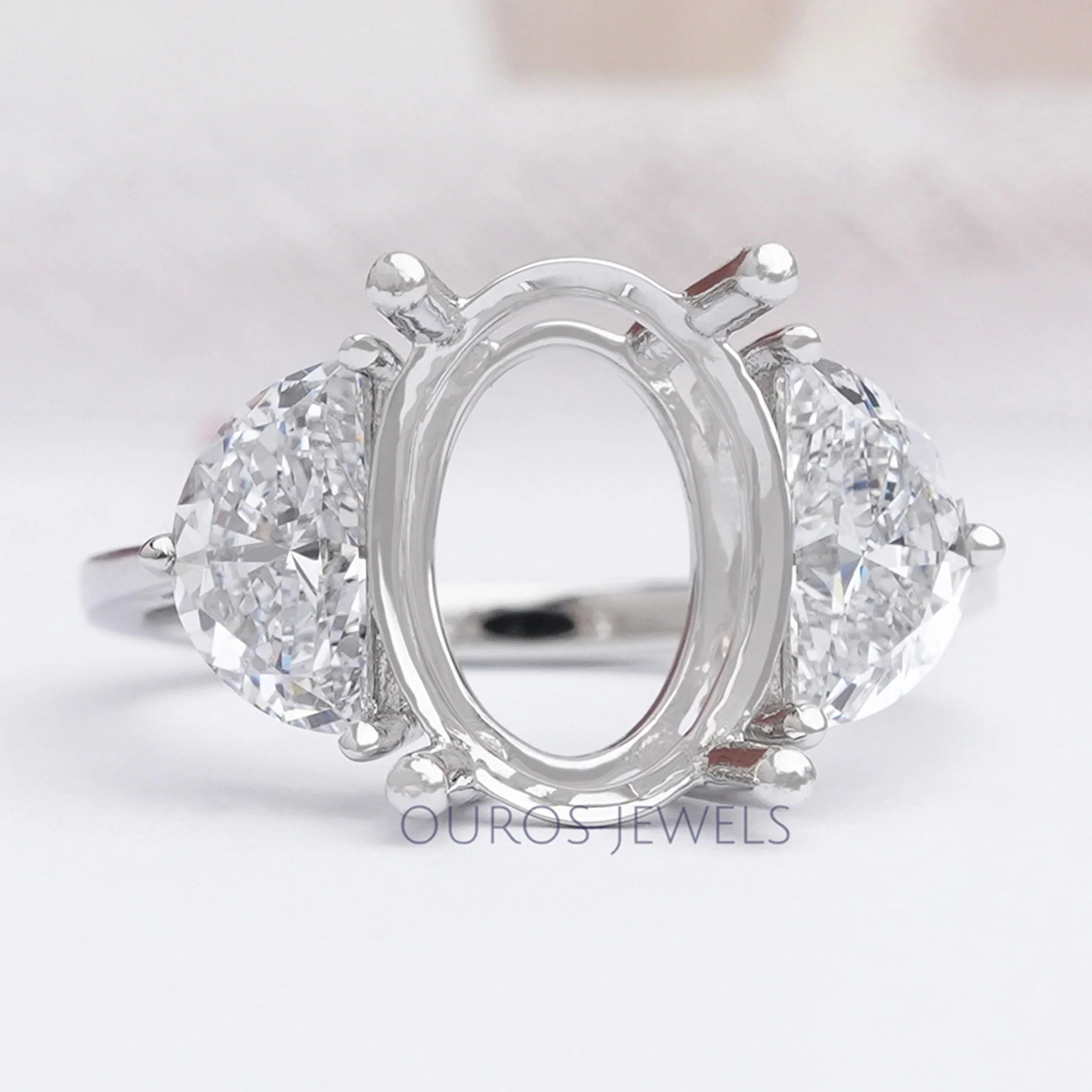 Oval Shape  And Half Moon Semi Mount Engagement  Ring