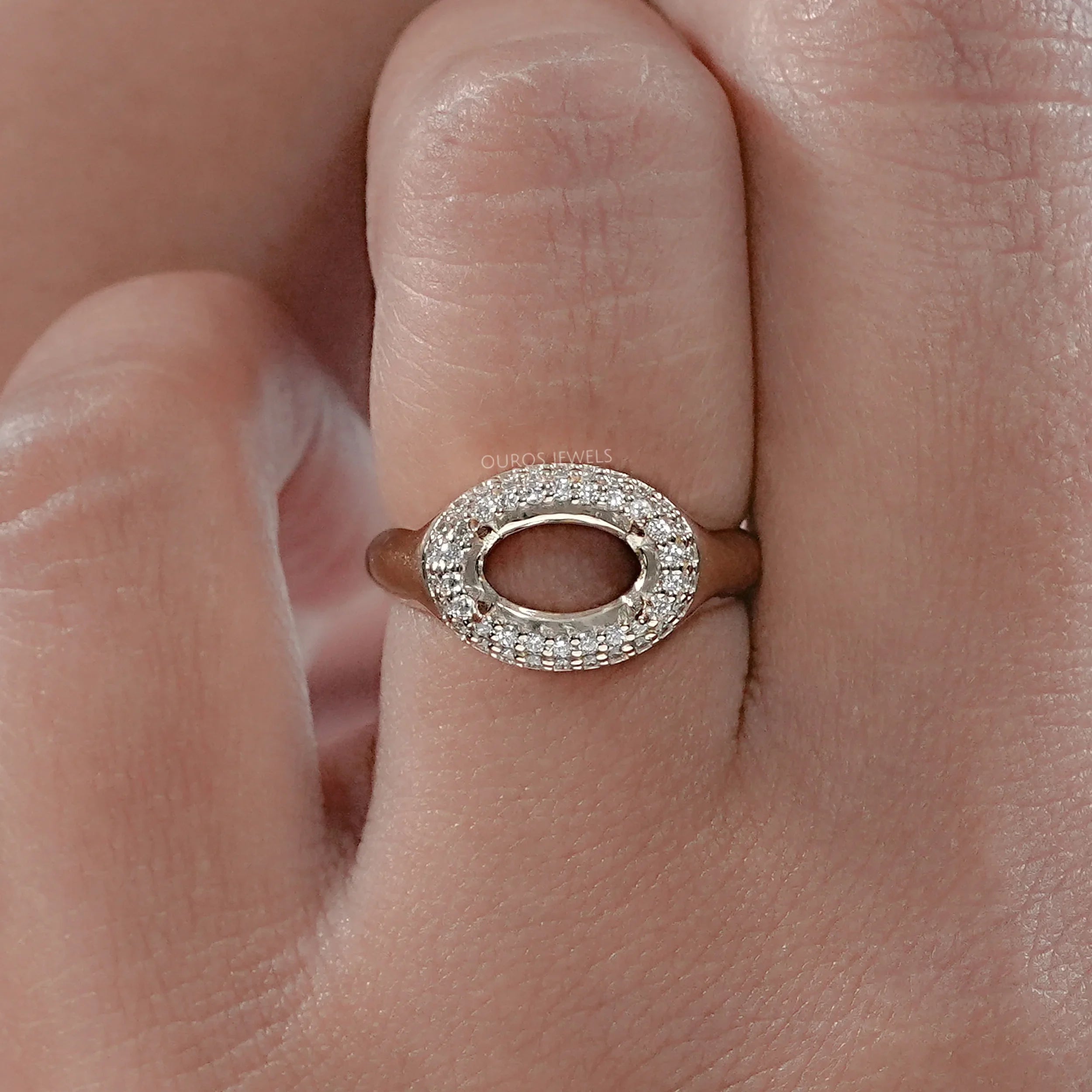 Oval Shape Double Halo Semi Mount Engagement Ring