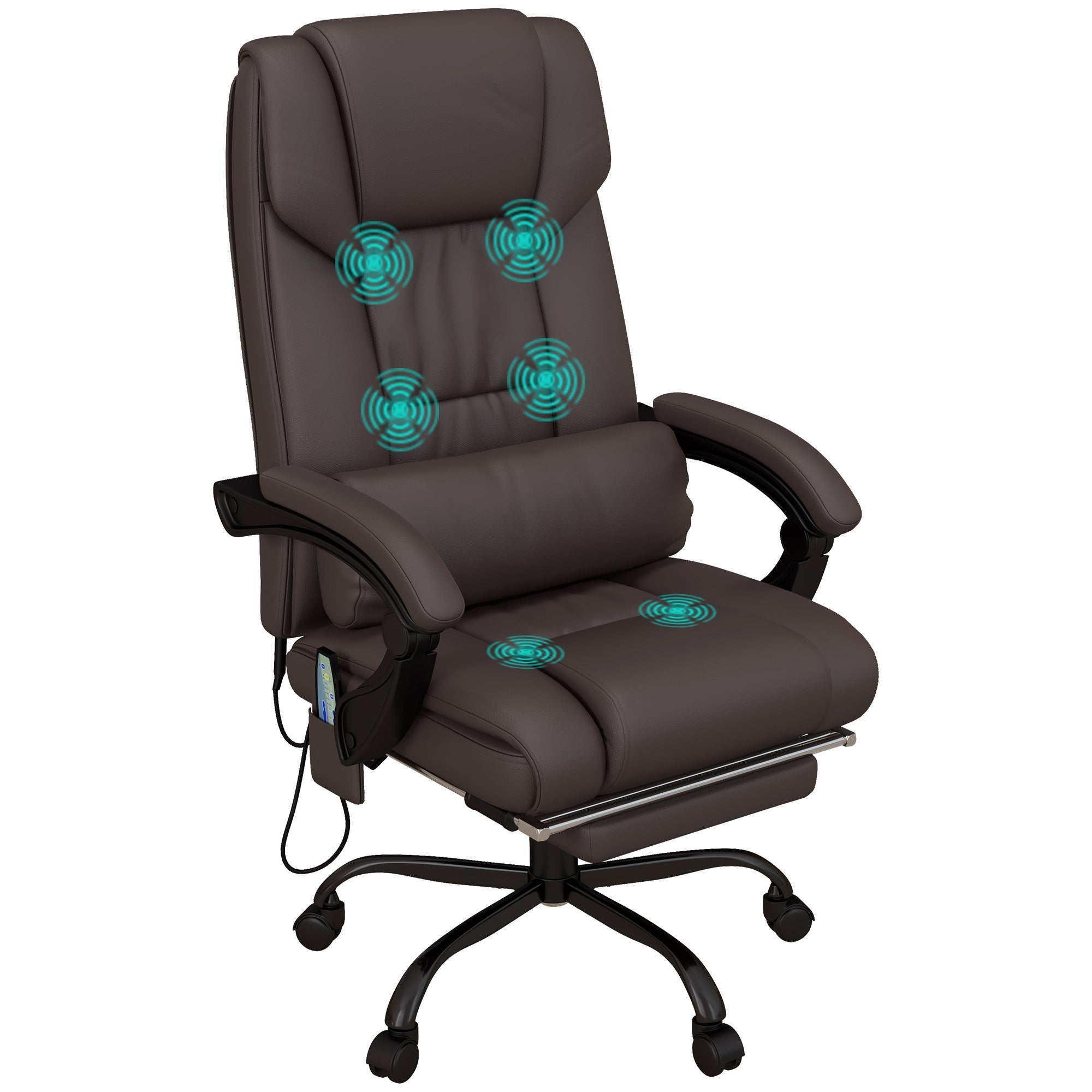 Massage Office Chair with 6 Vibration Points, Faux Leather Executive Office Chair, Brown