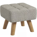 Modern Tufted Fabric Footstool with Padded Seat, Rubber Wood Legs, Light Brown