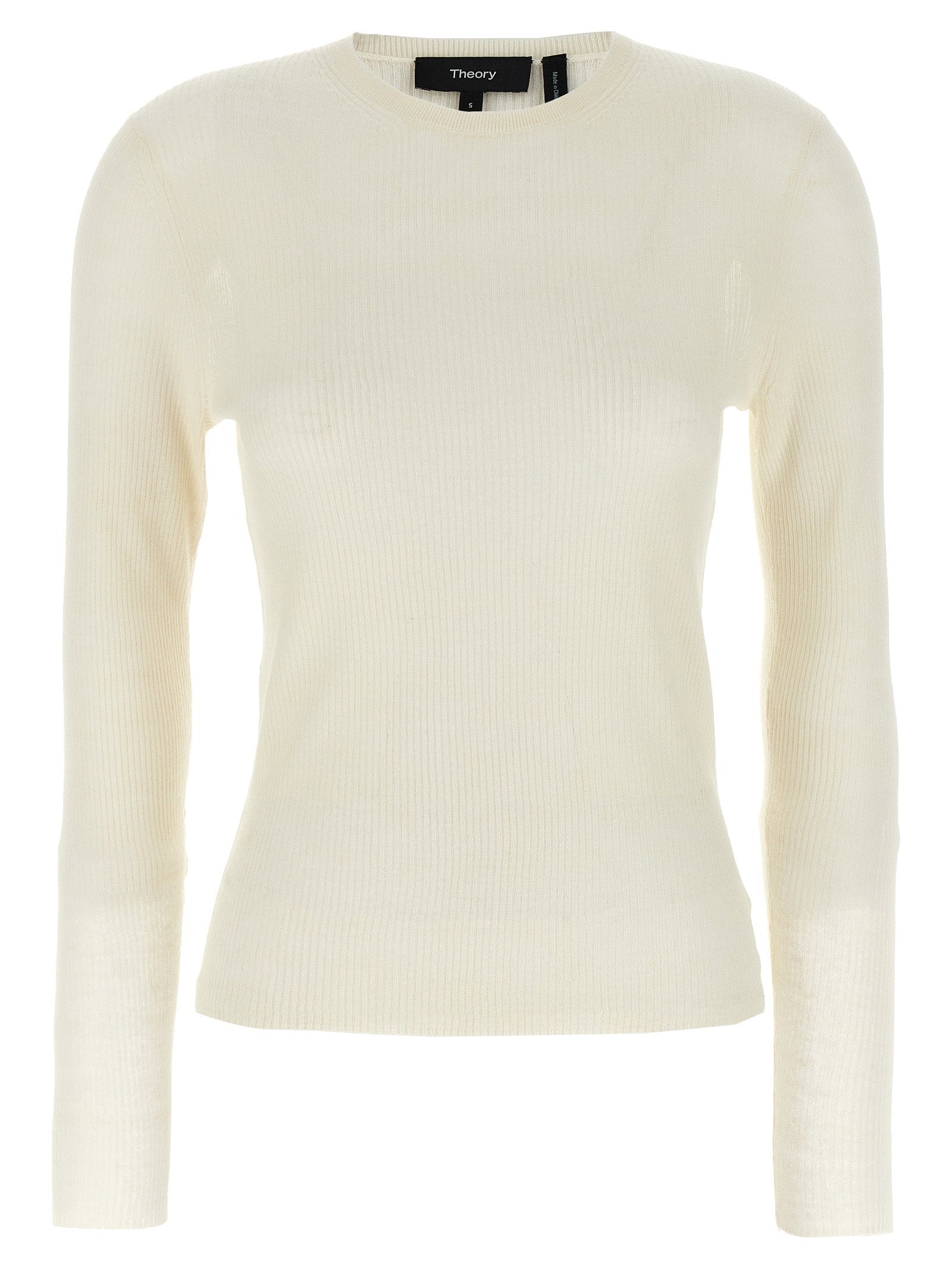 Theory Ribbed Linen-Viscose Blend Sweater — Cream