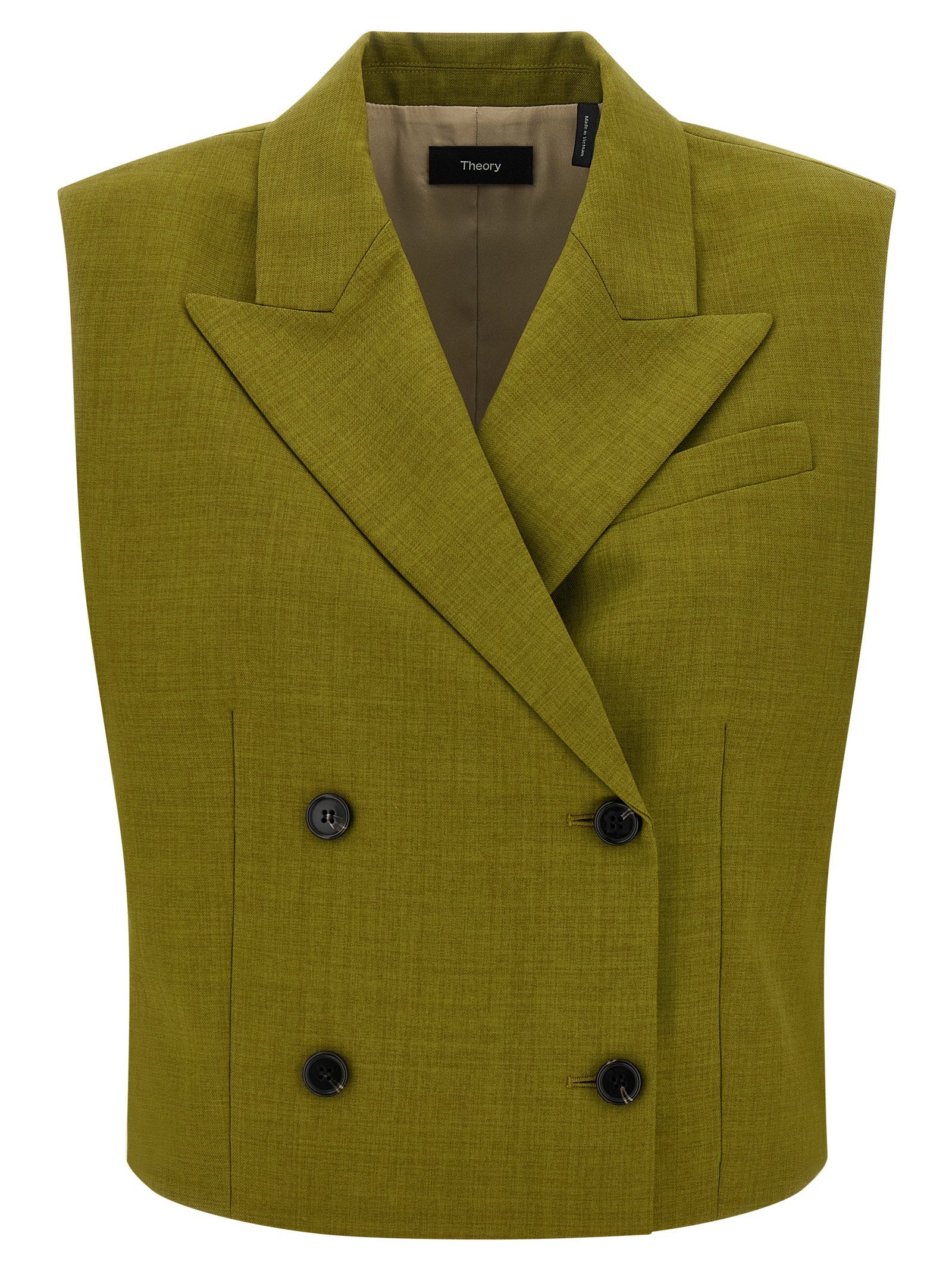 Theory Double-Breasted City Twill Vest — Olive