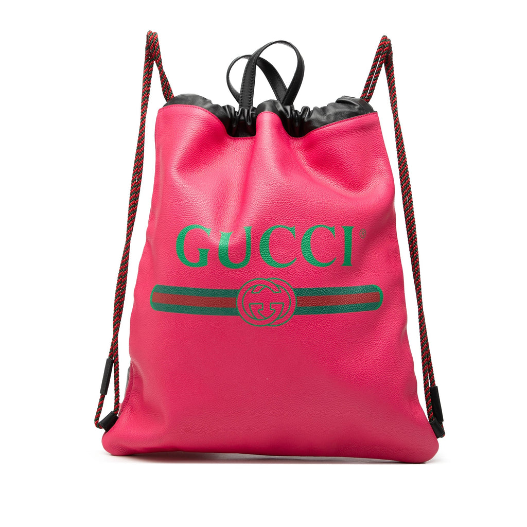Leather Logo Drawstring Backpack