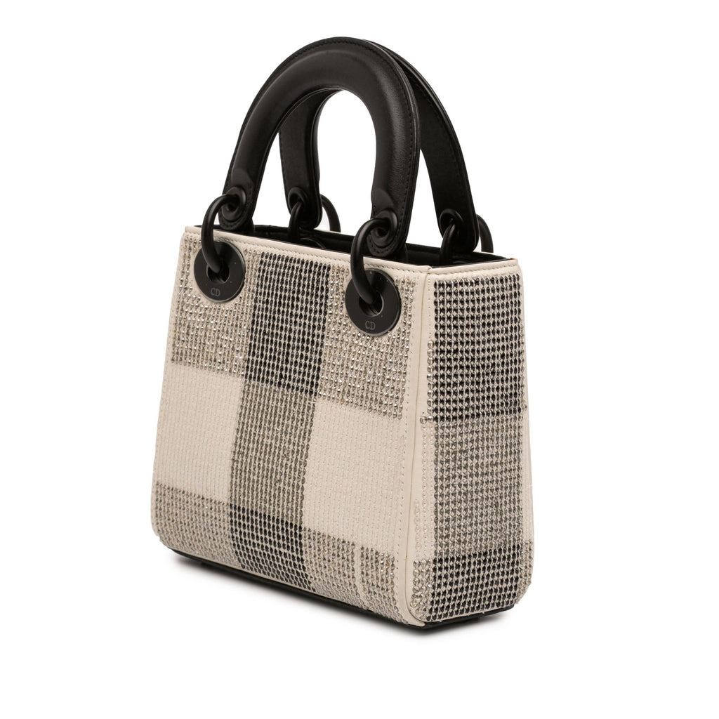 Mini Calfskin Checkered Crystal Studded Lady Dior