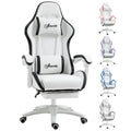 PU Leather Computer Gaming Chair with Footrest,  135° Reclining Back & Lumbar Support, White and Black