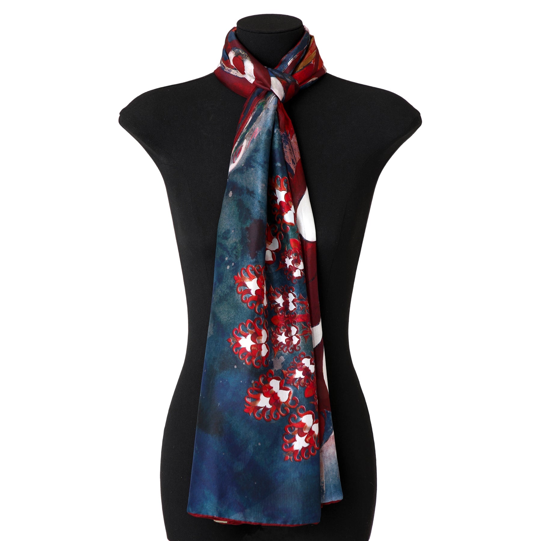 Navy Blue Silk Scarf Plumas al Viento