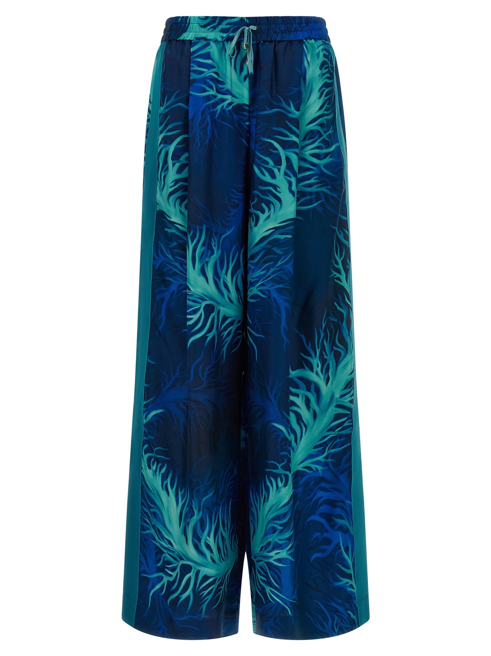 F.r.s. - For Restless Sleepers Coral-Print Silk Twill Pants — Navy