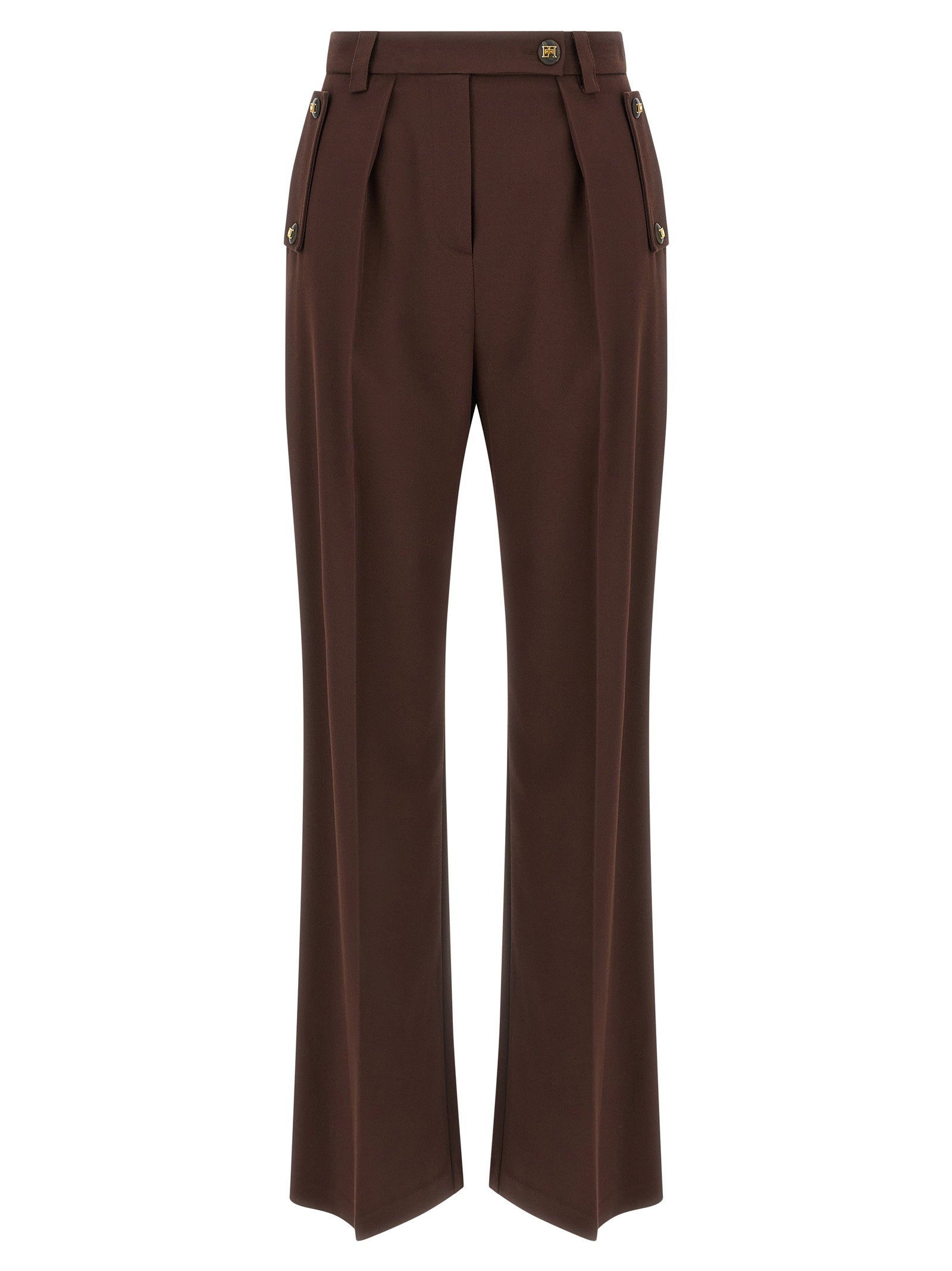 Elisabetta Franchi Viscose-Blend Pleated Trousers — Brown