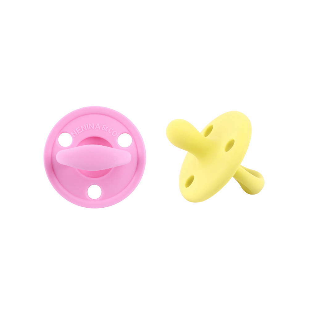 Kit 2 Chupetes Clásicos para Bebé Rosa Chicle y Amarillo | Silicona Orgánica Nenina & Co