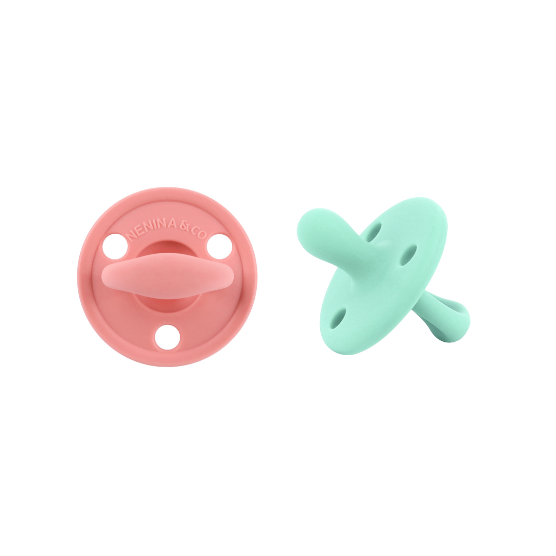 Kit 2 Chupetes Clásicos para Bebé Rosa y Mint | Silicona Orgánica Nenina & Co