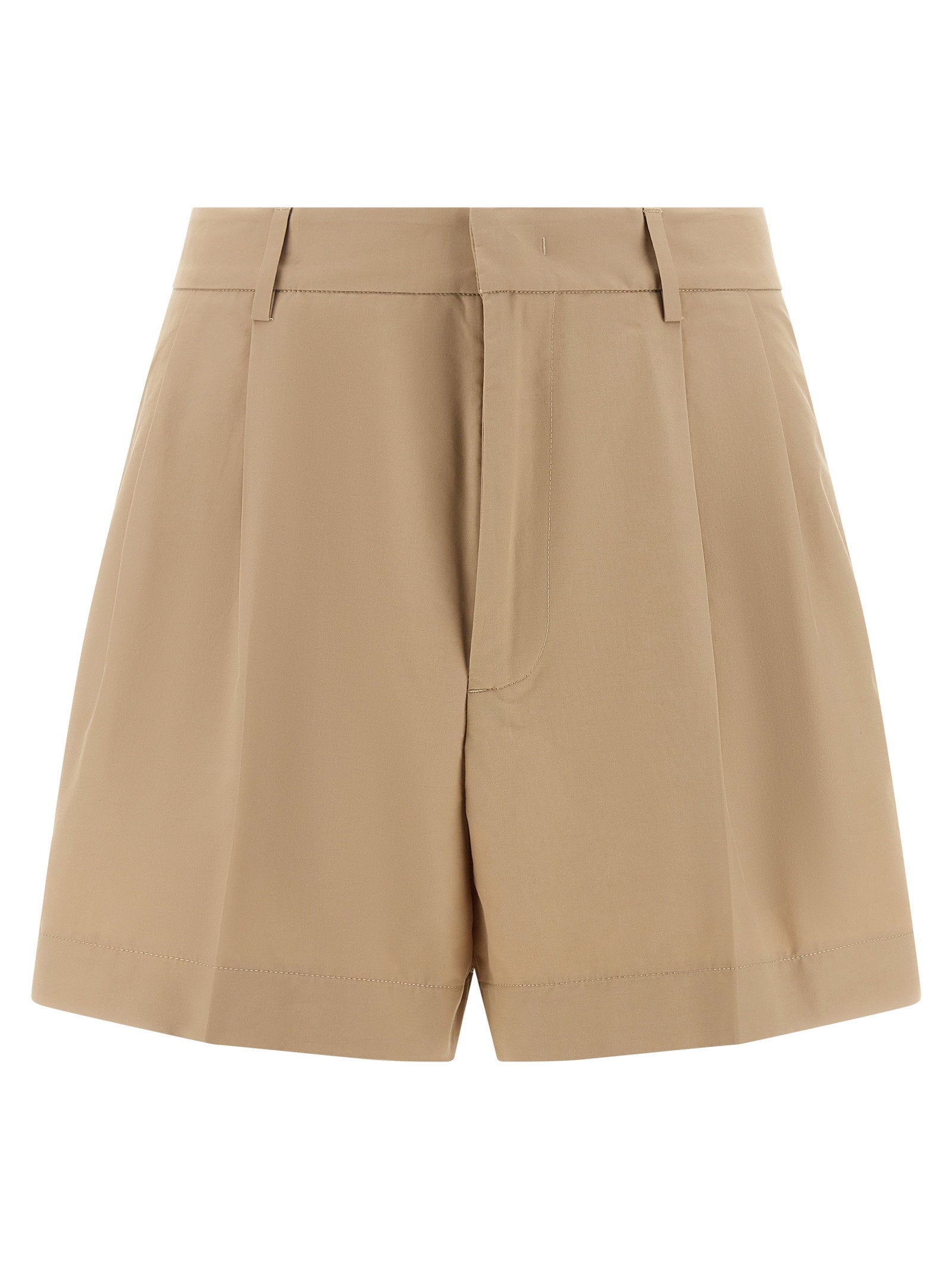 Fabiana Filippi Pleated Cotton Canvas Bermuda Shorts — Beige