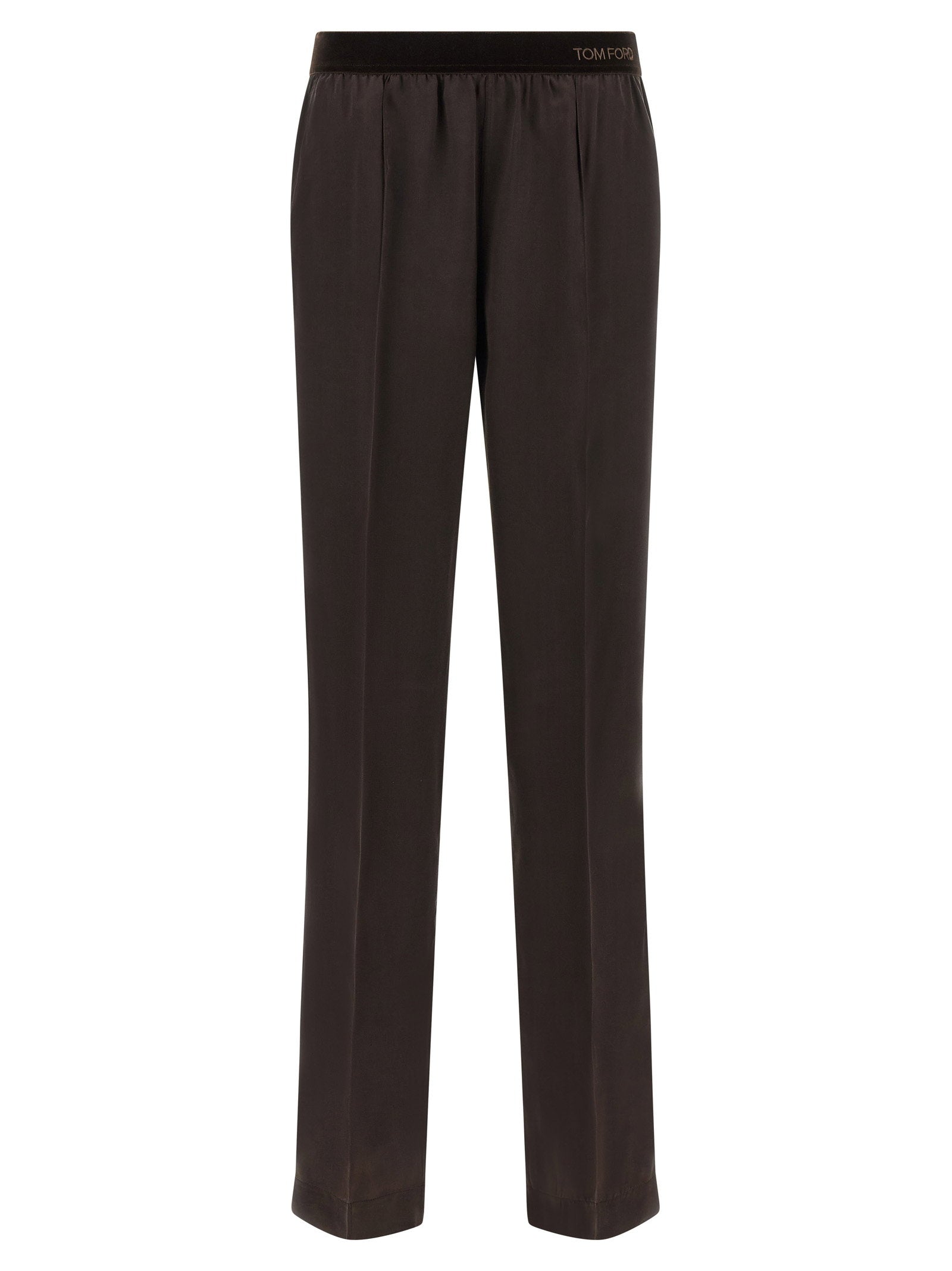 Tom Ford Silk Satin with Peach Hand Finish Trousers — Espresso