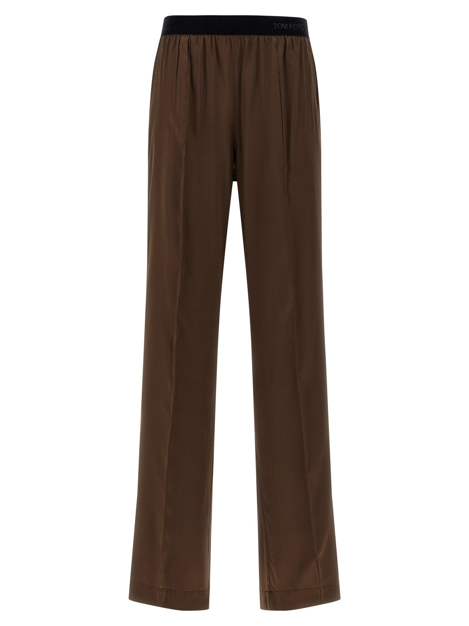 Tom Ford Silk Satin Pajama-Style Trousers — Brown
