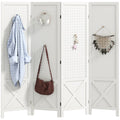 4 Panel Pegboard Display Room Divider, 56.9" Tall Wood Indoor Portable Folding Privacy Screen, White