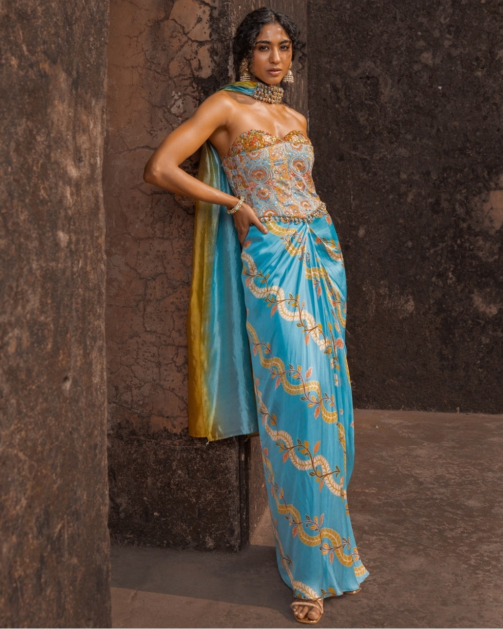 Noor Drape Skirt and Corset By KYNAH, Luxury Indian Fashion & Bridal Wear