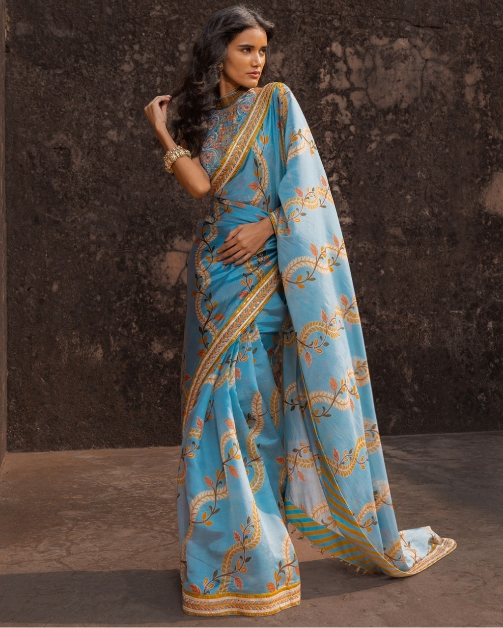 Classic Printed Sari Set By KYNAH, Luxury Indian Fashion & Bridal Wear