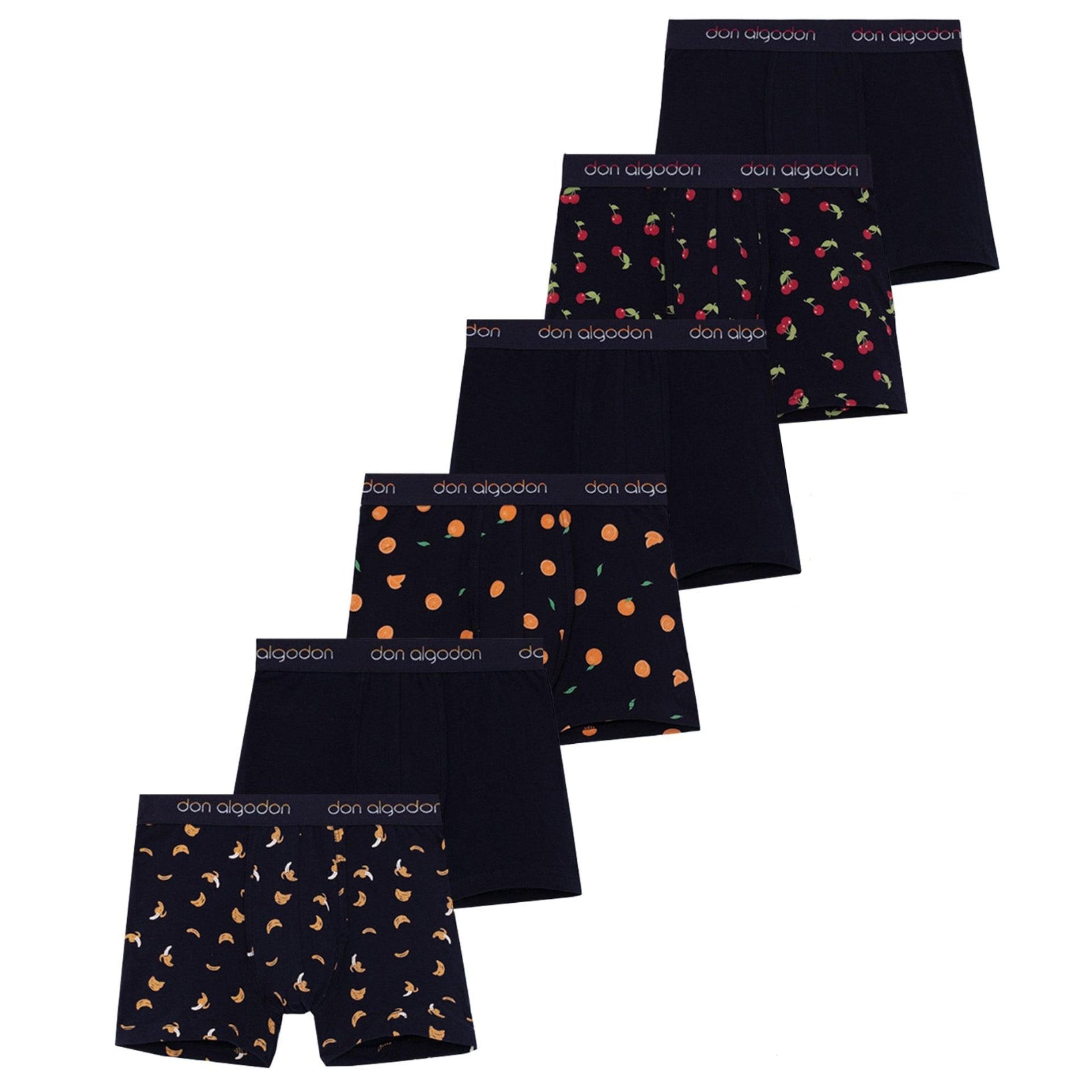 Don Algodon Kids | Pack 6 Boxers Niño Lisos y Estampados con Frutas | Calzoncillos Transpirables