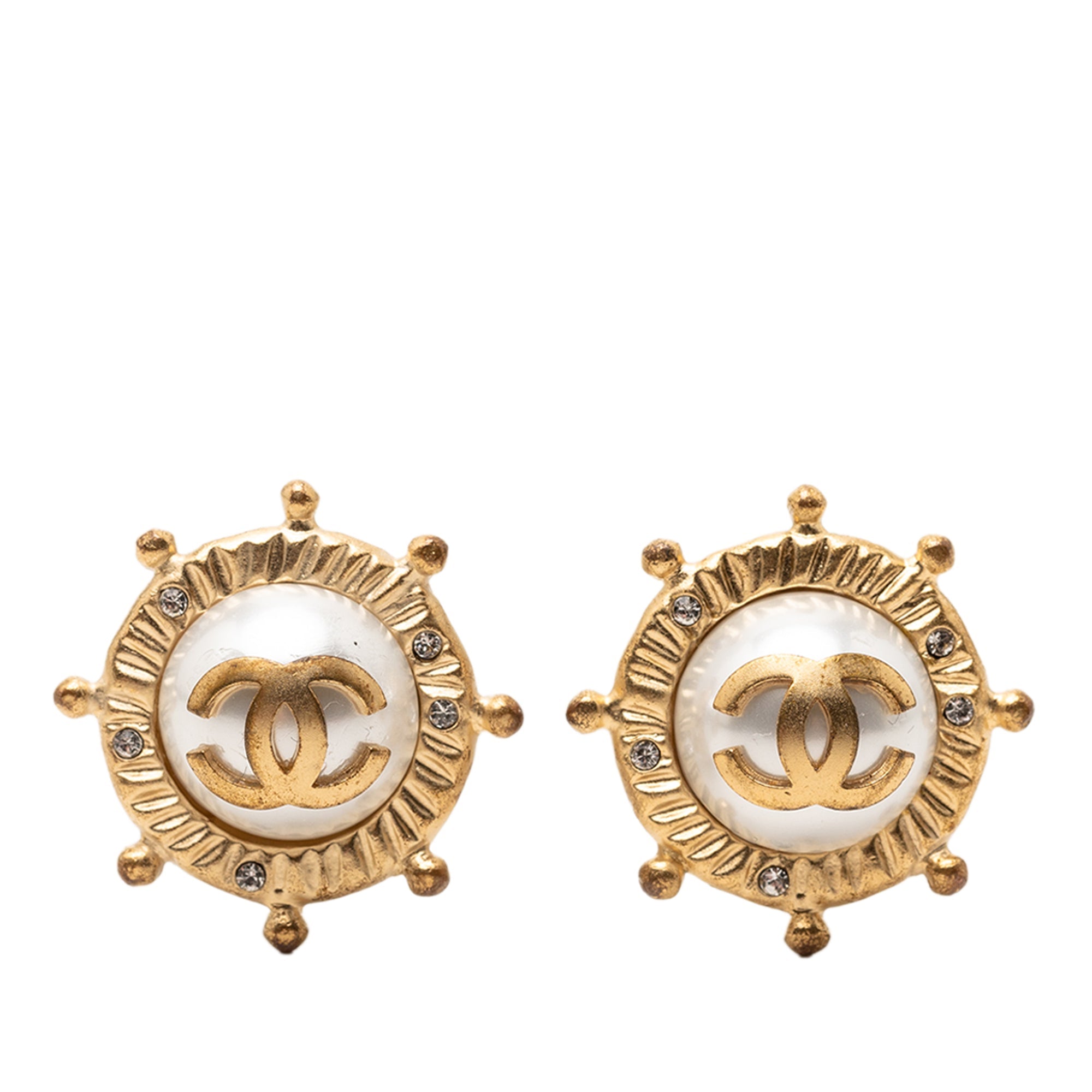 CC Gold Plated Faux Pearl and Strass Clip on Earrings