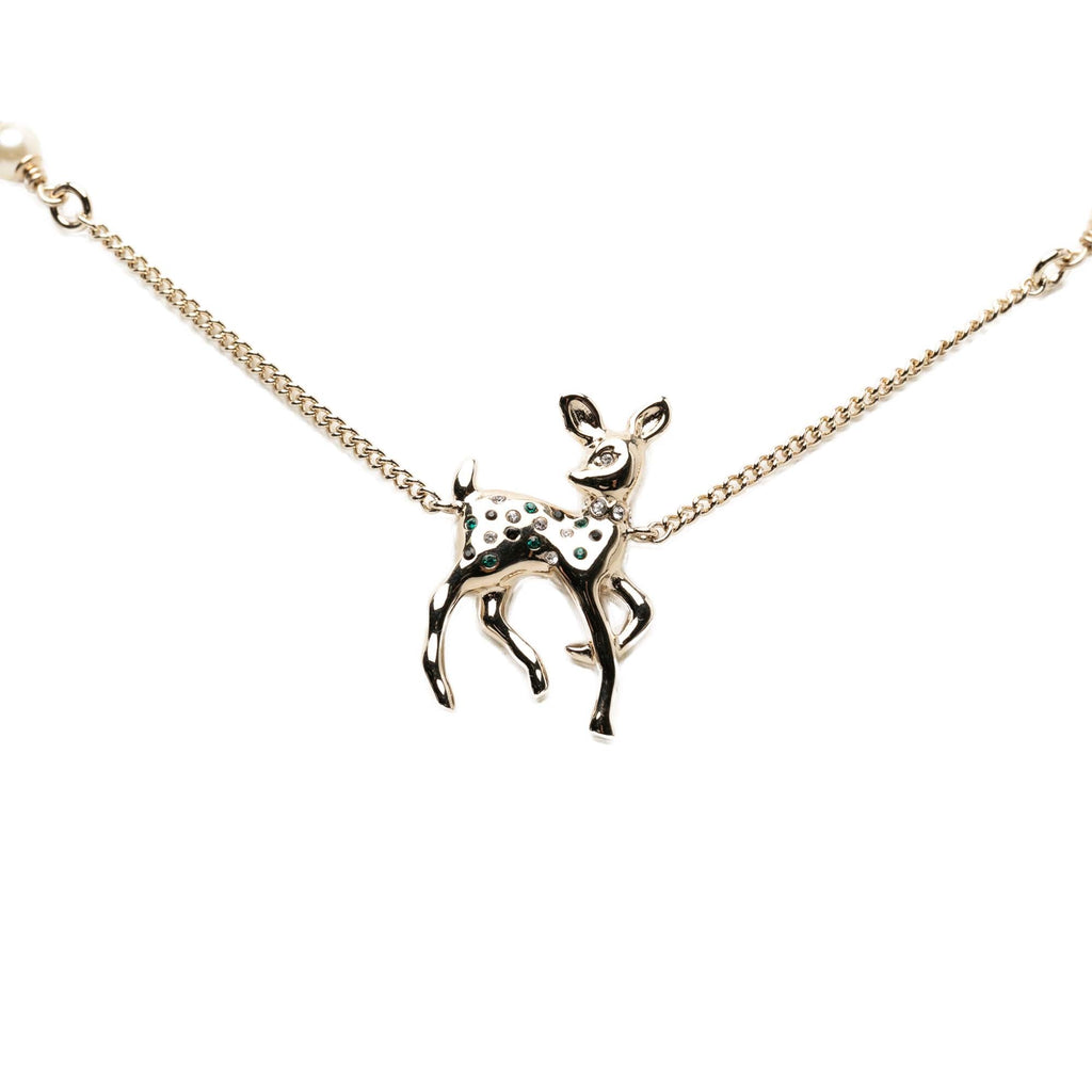 CC Gold Plated Faux Pearl and Strass Deer Pendant Necklace