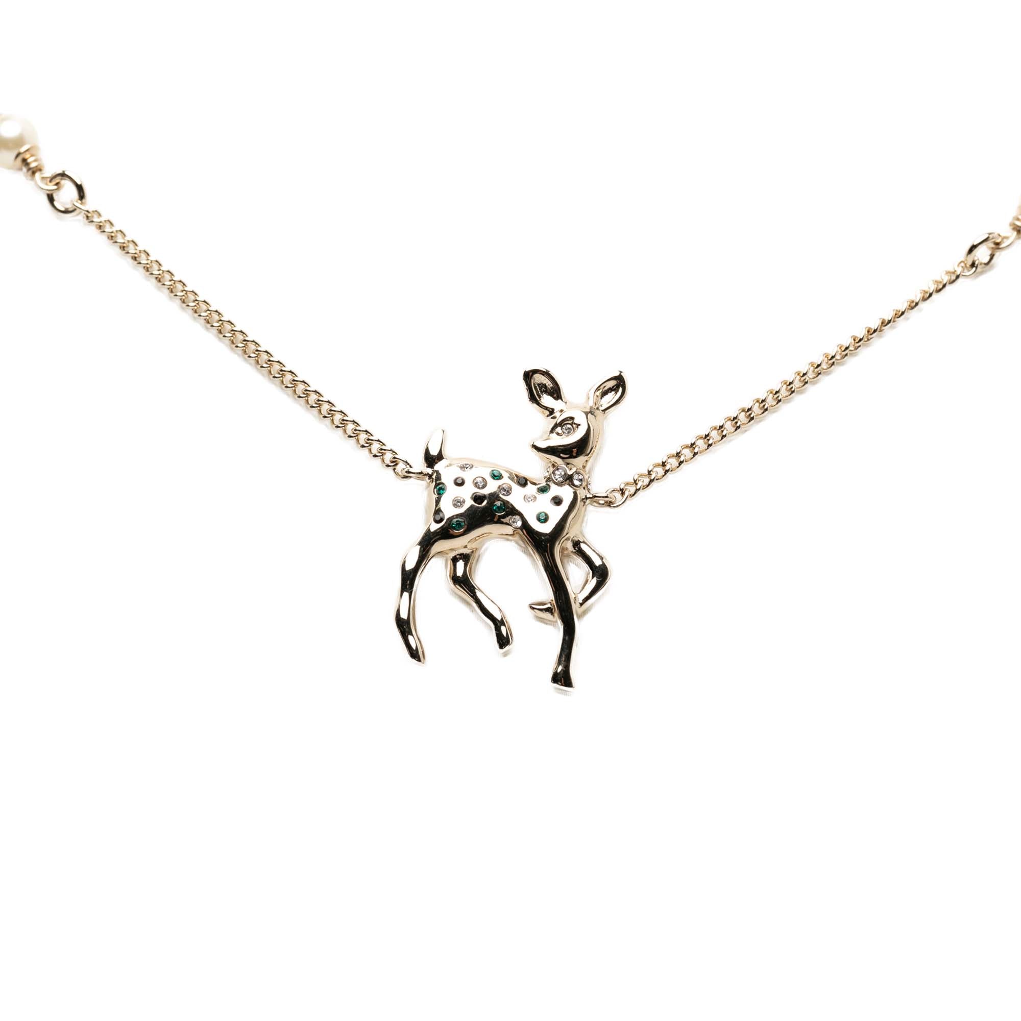 CC Gold Plated Faux Pearl and Strass Deer Pendant Necklace