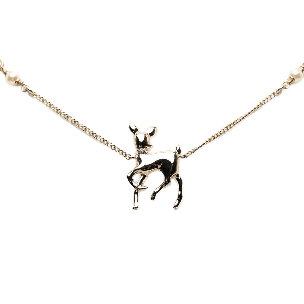 CC Gold Plated Faux Pearl and Strass Deer Pendant Necklace