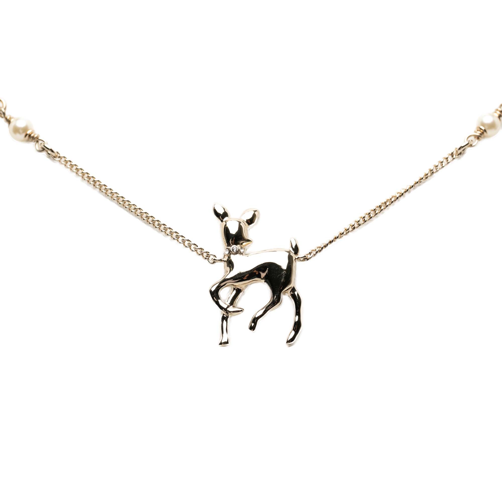 CC Gold Plated Faux Pearl and Strass Deer Pendant Necklace