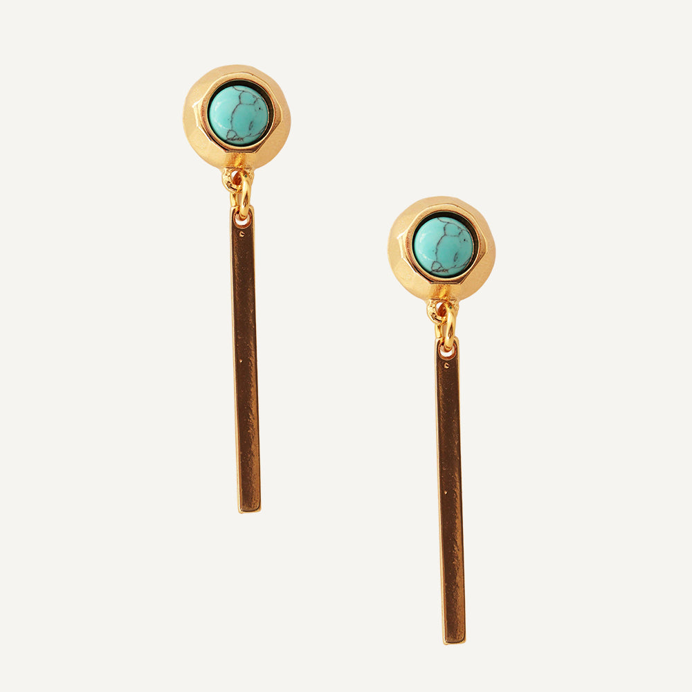 Pendientes dorados con piedra natural FINE redondos