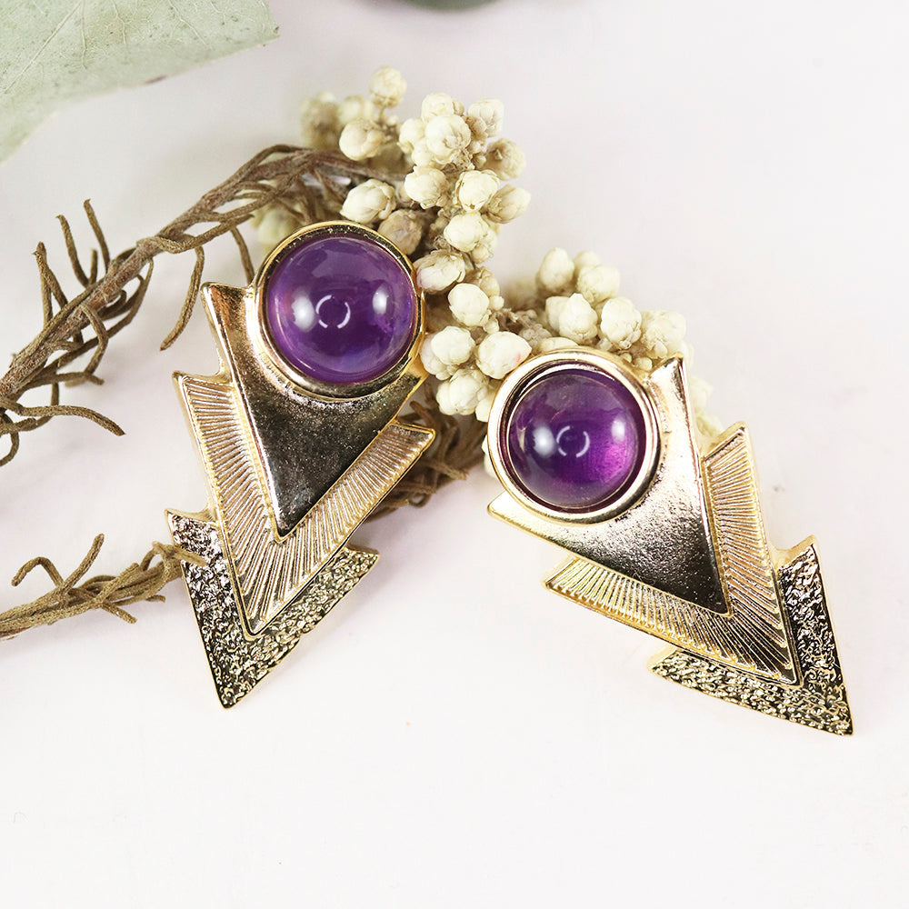 Pendientes dorados con amatista ROUN