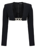David Koma Crystal Chain and Square Neck Top — Black