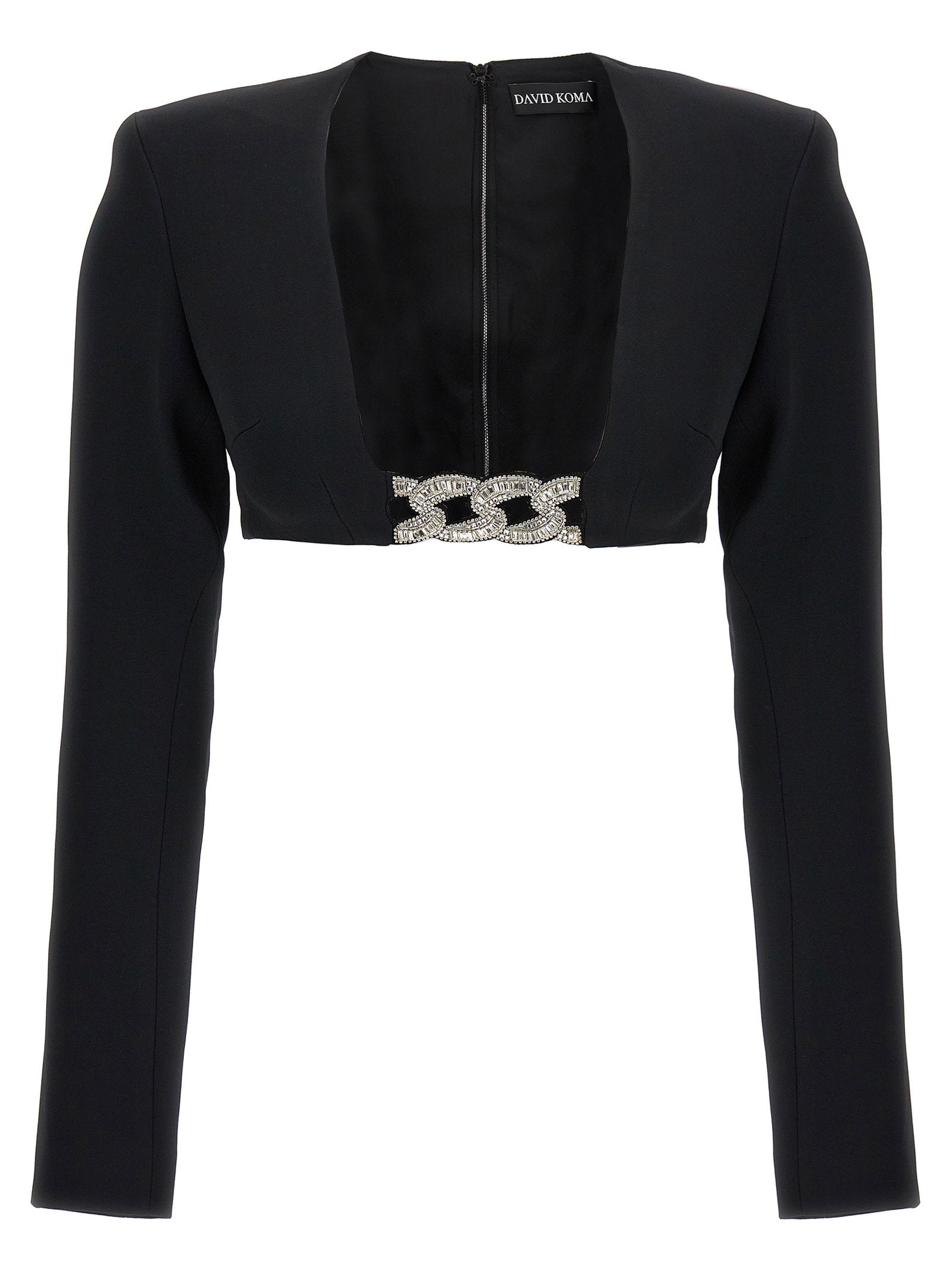David Koma Crystal Chain and Square Neck Top — Black