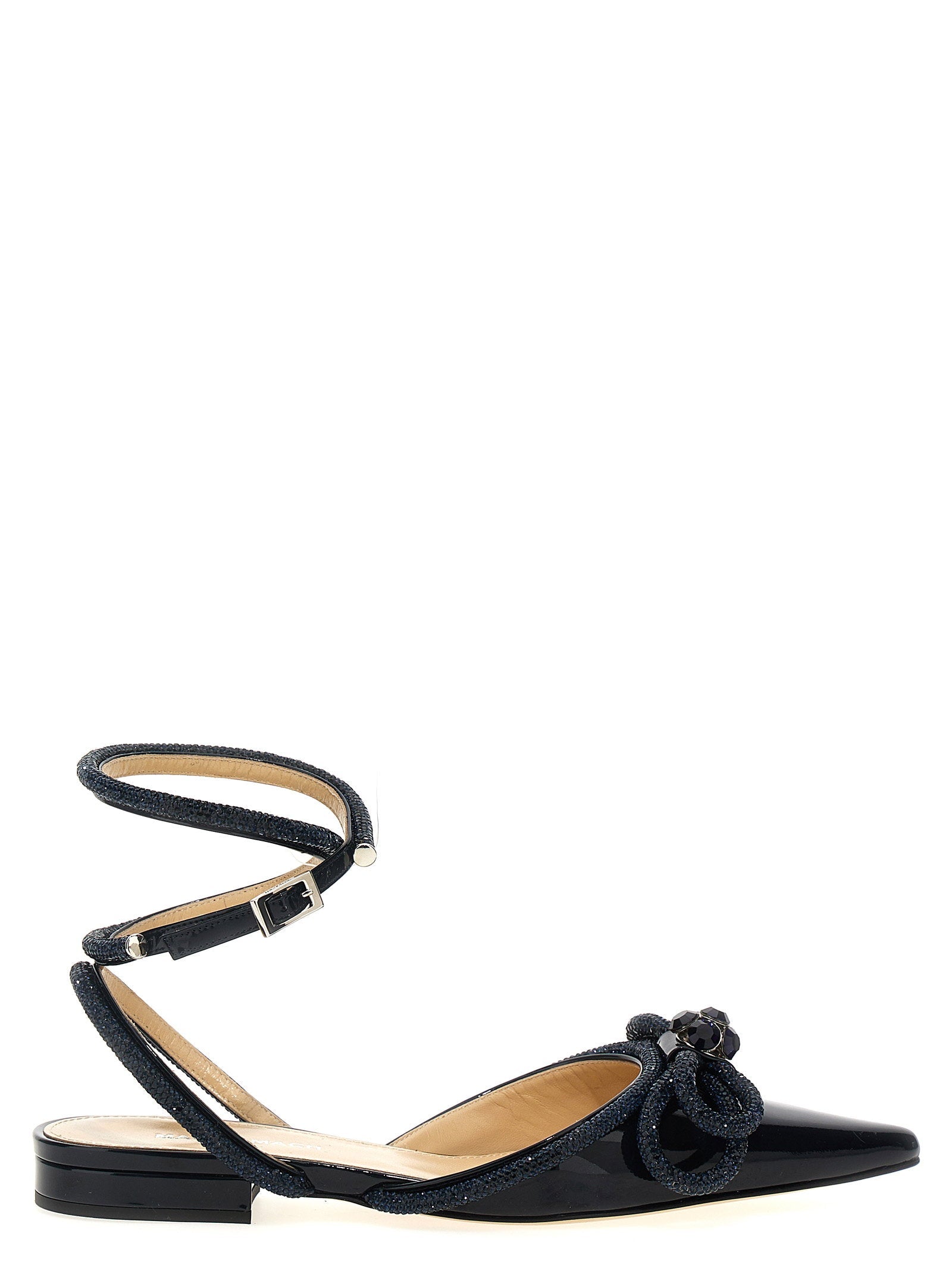 Mach & Mach Crystal-Embellished Patent Leather Ballet Flat — Black