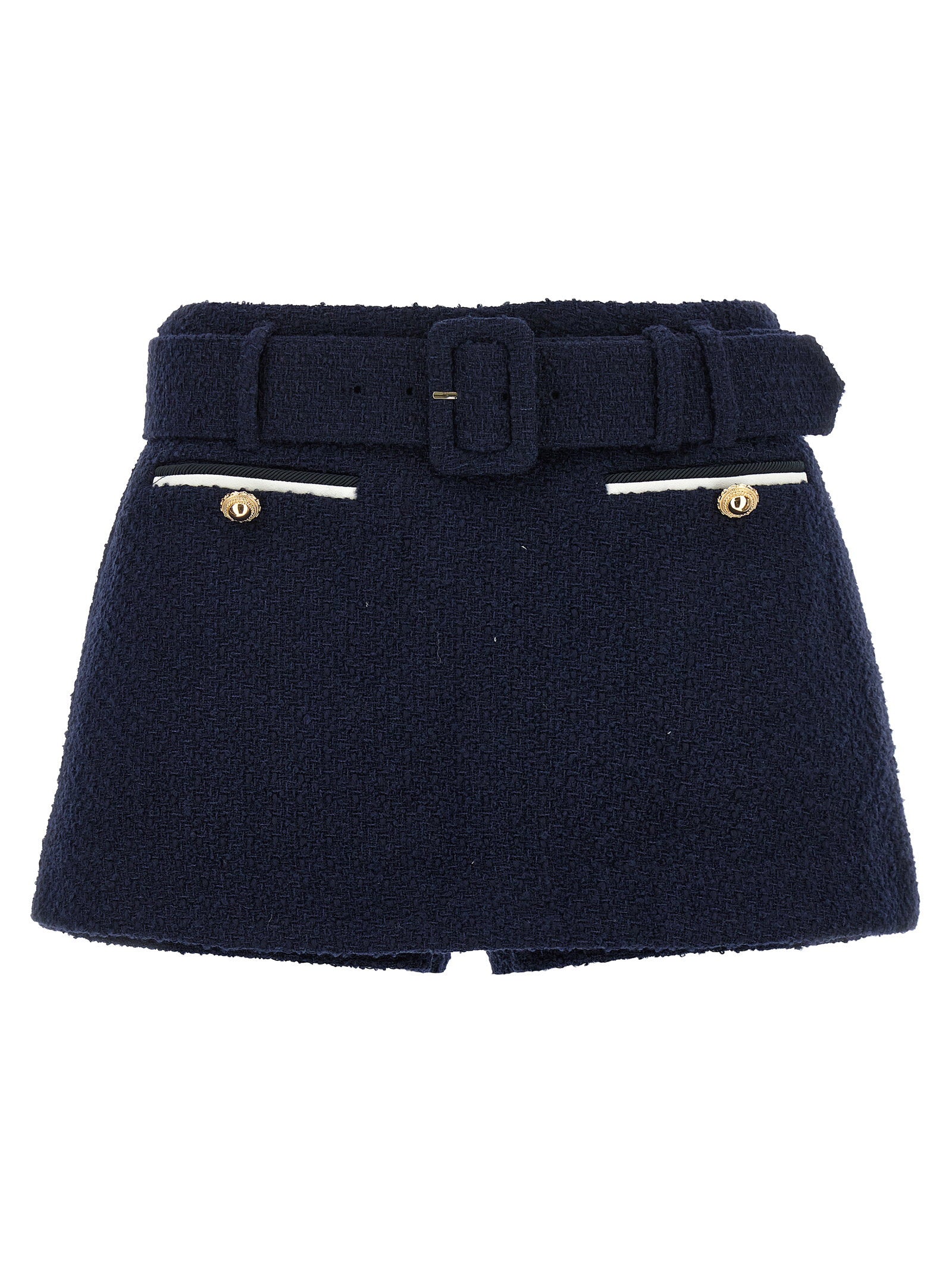 Self-Portrait Bouclé Wool Blend Skort — Navy