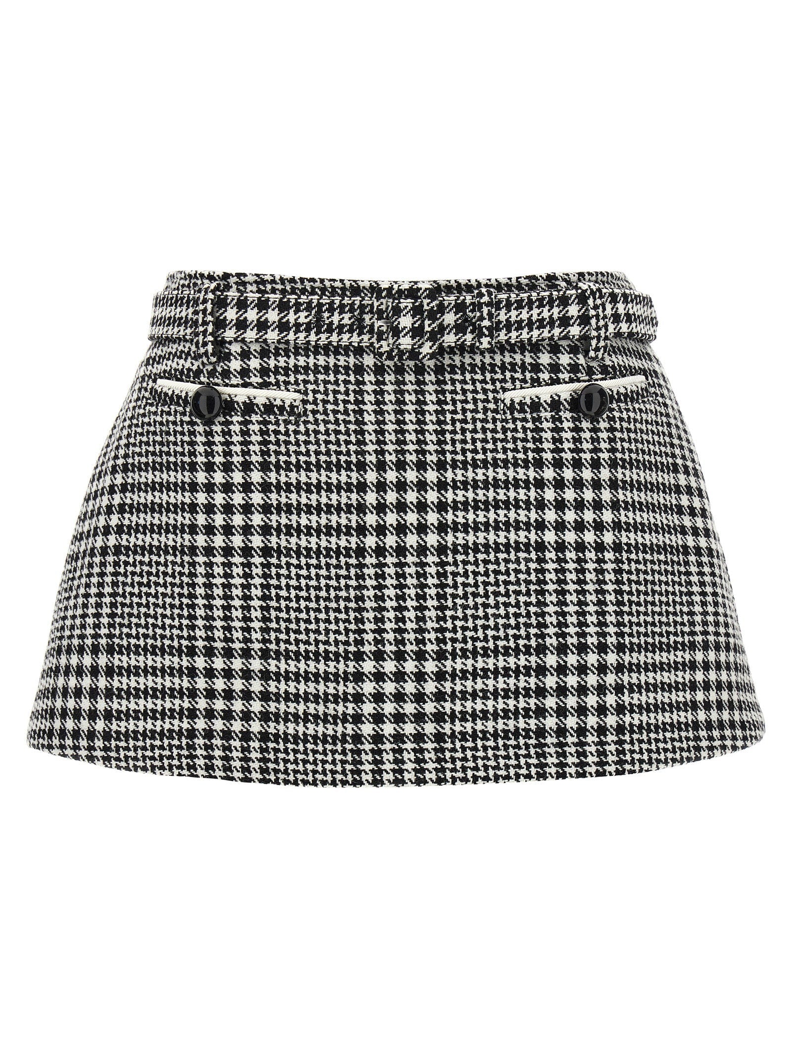 Self-Portrait Houndstooth Bouclé Wool Blend Shorts — Black