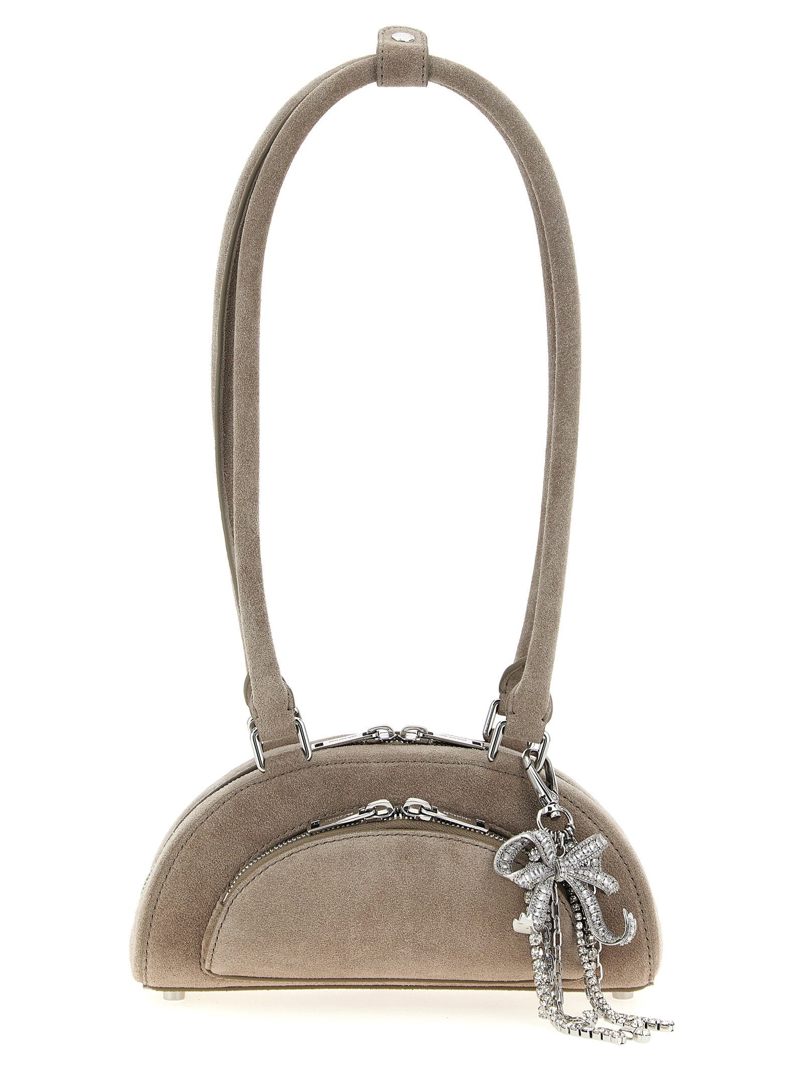 Self-Portrait Suede Mini with Charm Shoulder Bag — Taupe