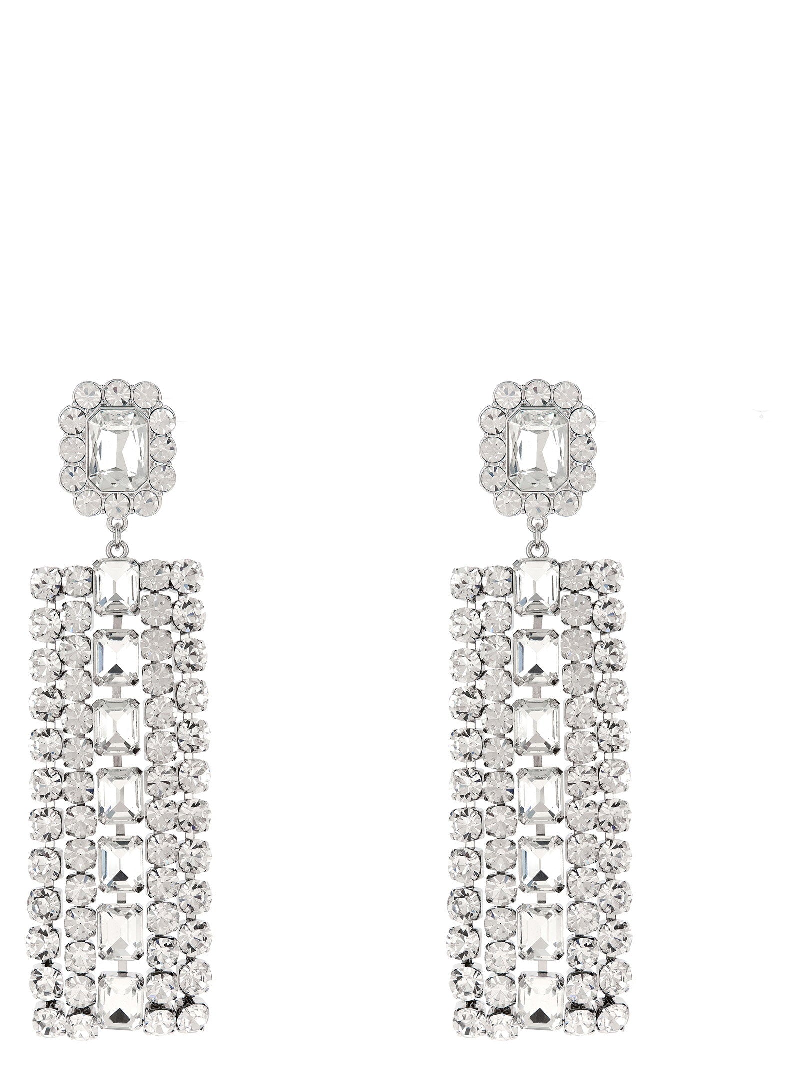 Self-Portrait Multi Crystal Droplet Earrings — Silver
