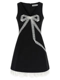 Self-Portrait Bow-Embroidered Crêpe Dress — Black