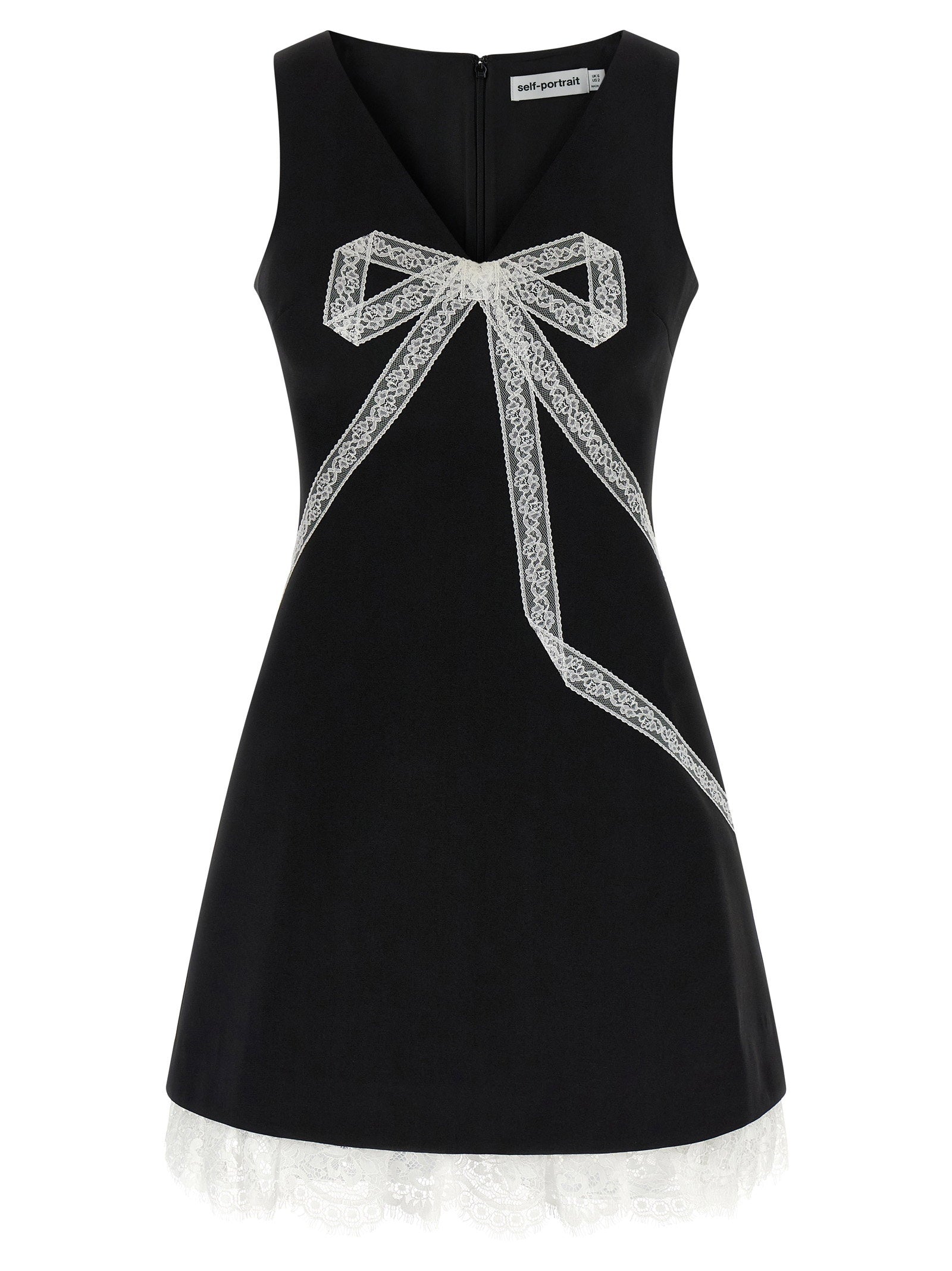 Self-Portrait Bow-Embroidered Crêpe Dress — Black