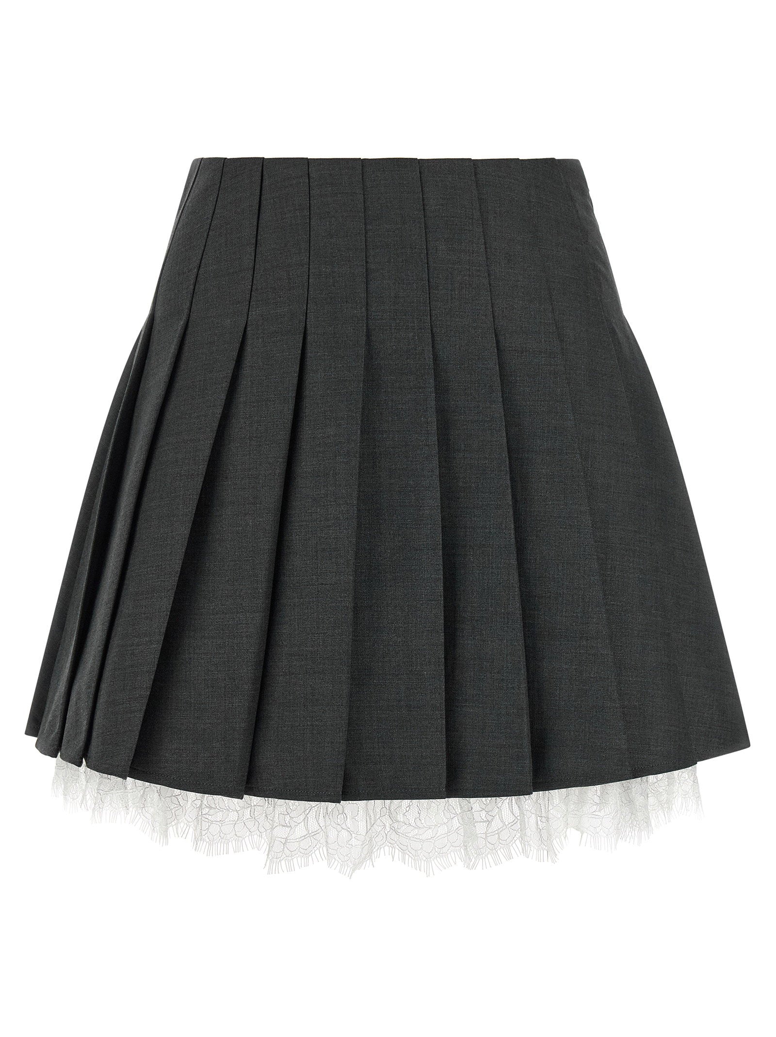 Self-Portrait Pleated Wool Blend Skirt — Charcoal