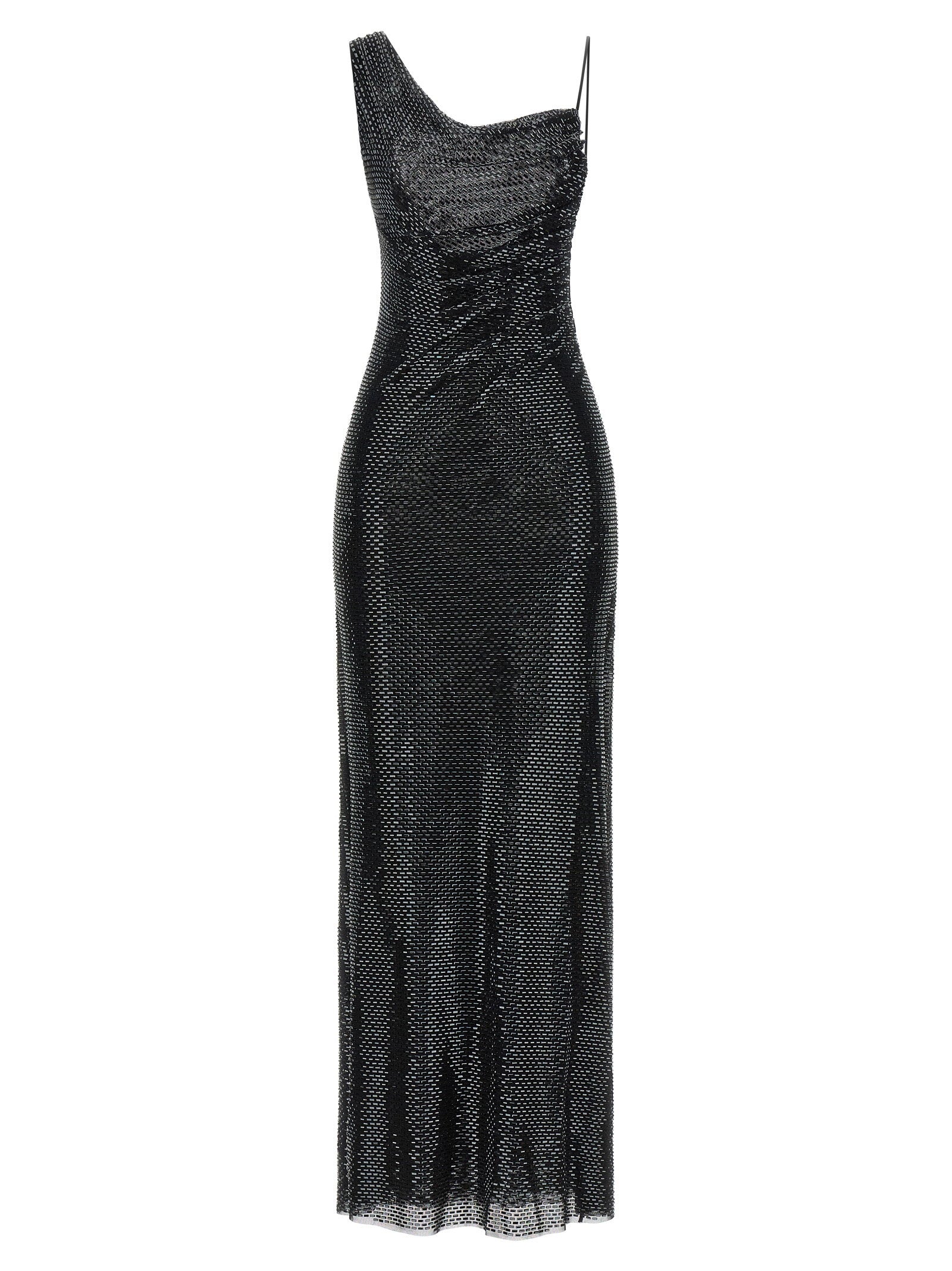 Self-Portrait Rhinestone-Embellished Tulle Dress — Black