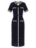 Self-Portrait Pointelle Knit Midi Dress — Navy