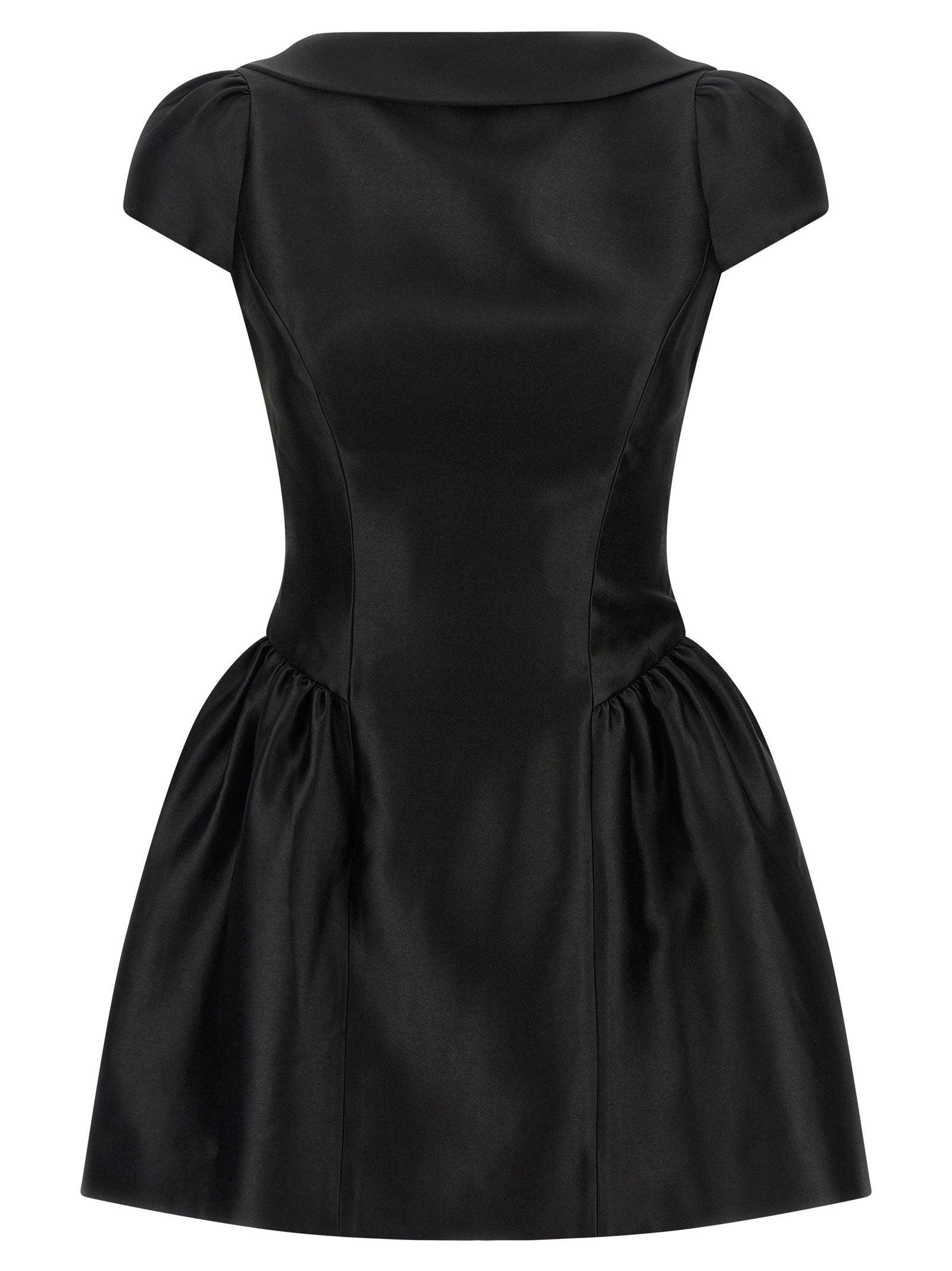 Self-Portrait Collared Taffeta Dress — Black